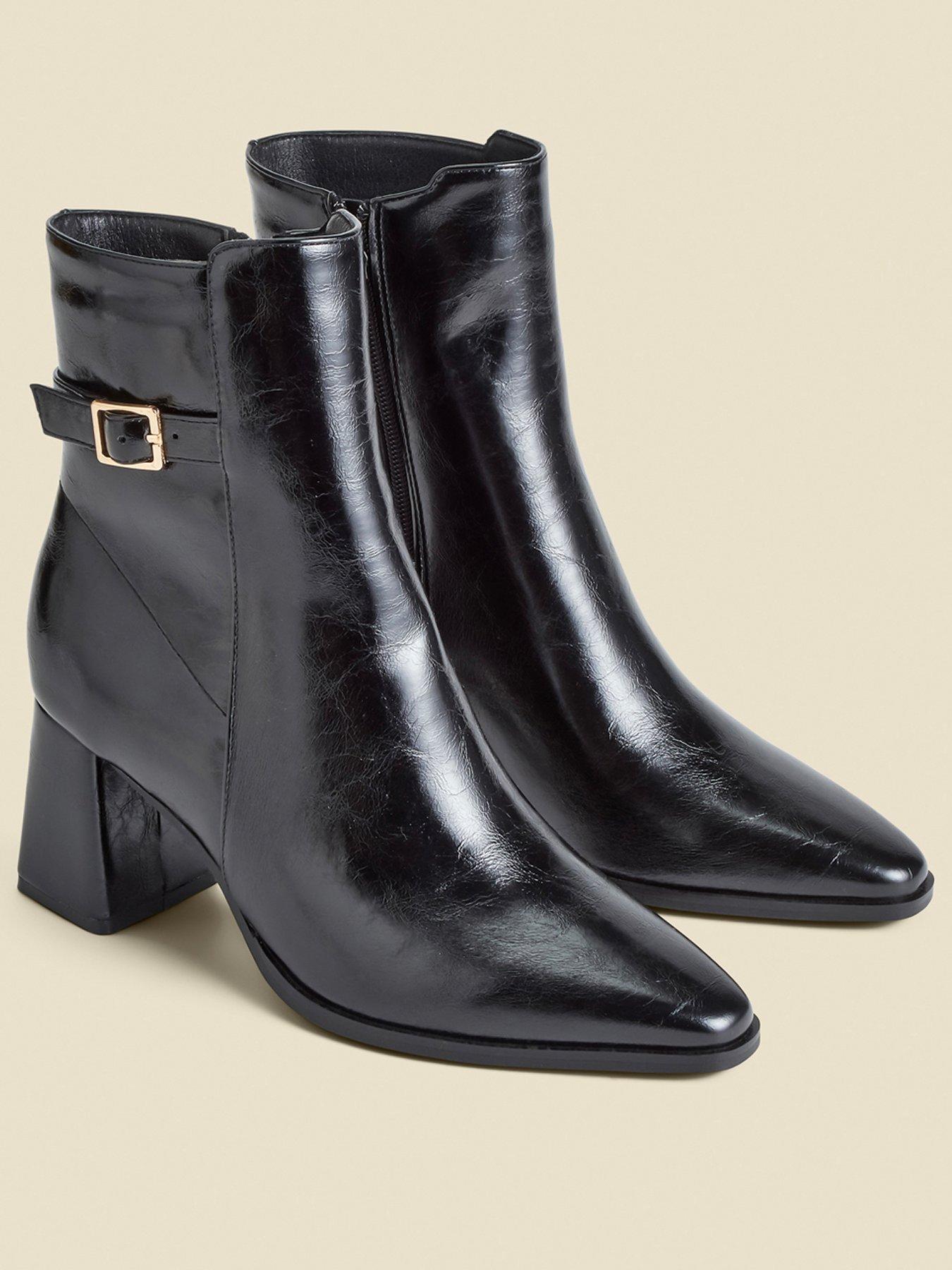 Image 2 of 4 of Sosandar Black Block Heel Ankle Boots With Buckle Trim
