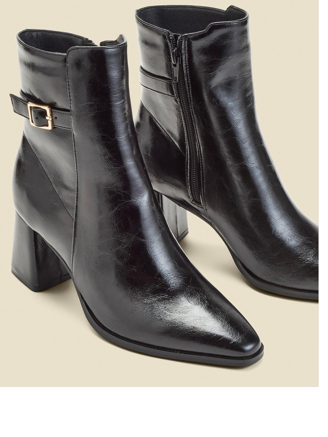 Image 3 of 4 of Sosandar Black Block Heel Ankle Boots With Buckle Trim