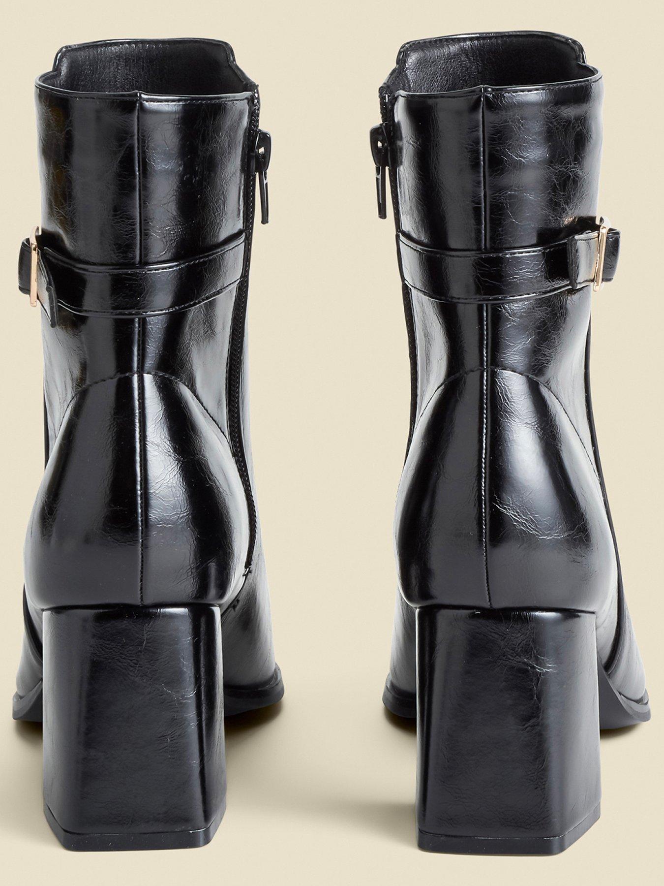 Image 4 of 4 of Sosandar Black Block Heel Ankle Boots With Buckle Trim