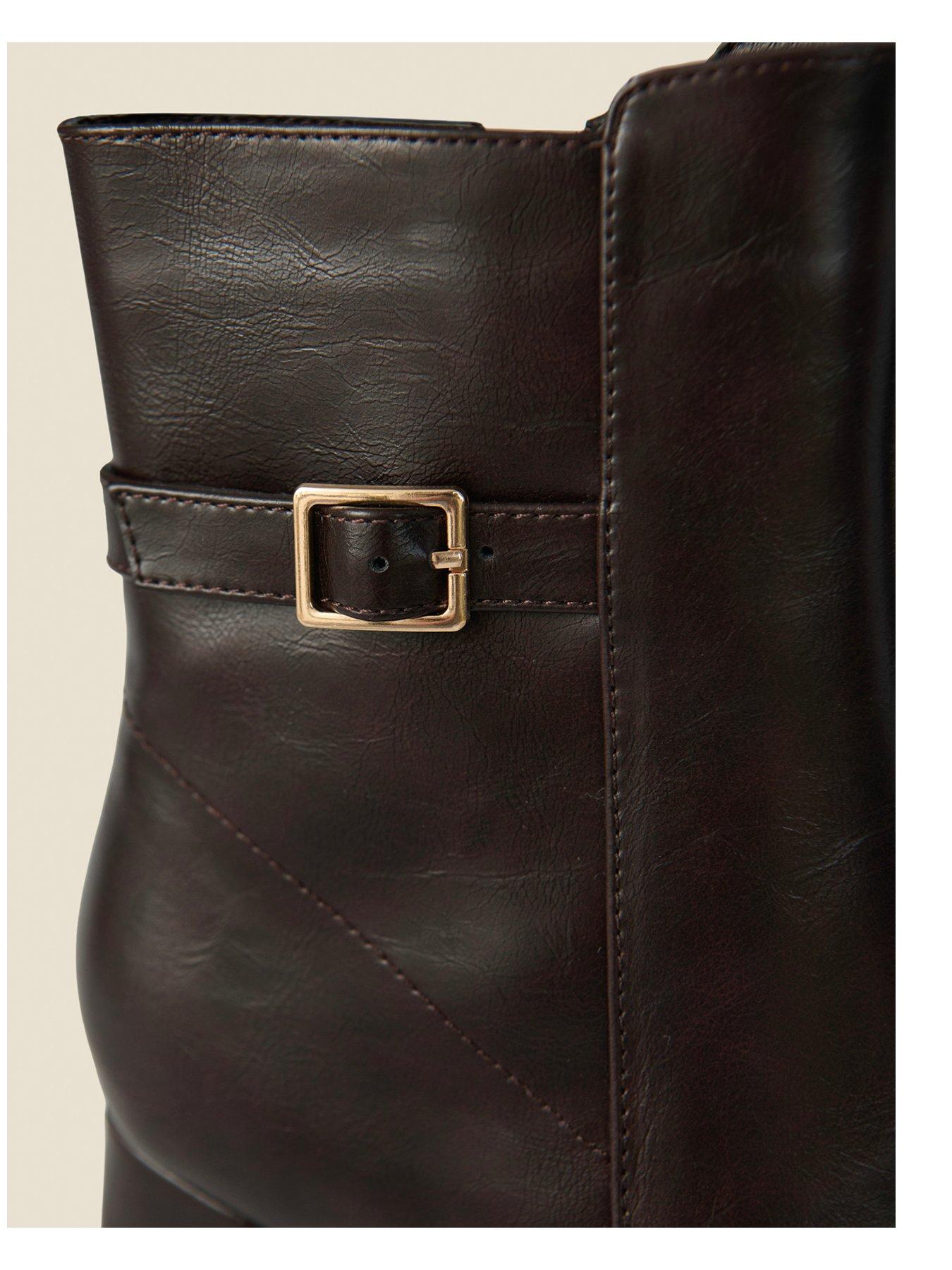 Image 4 of 4 of Sosandar Chocolate Brown Block Heel Ankle Boots With Buckle Trim