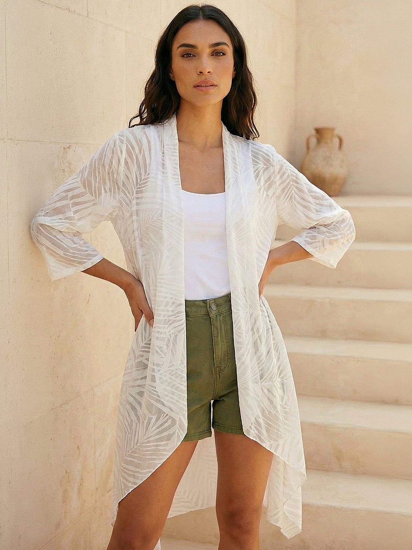 Image 1 of 4 of Roman Mesh Burnout Longline Kimono