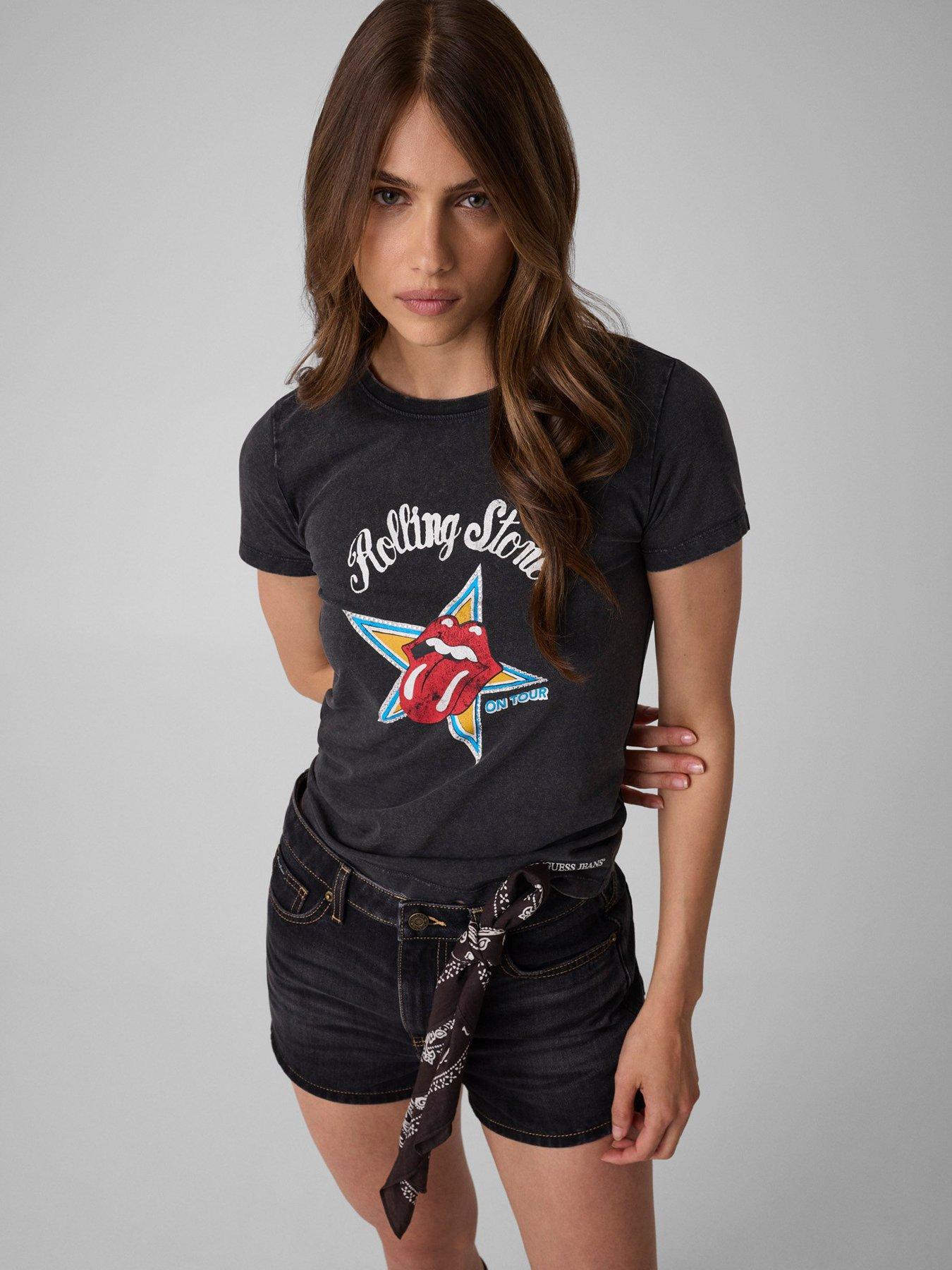 Image 2 of 5 of Guess Jeans Slim Fit Rhinestone T-shirt - Black