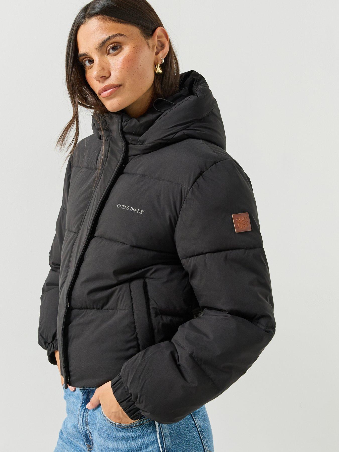 Image 1 of 6 of Guess Jeans Cropped Puffer Jacket - Black
