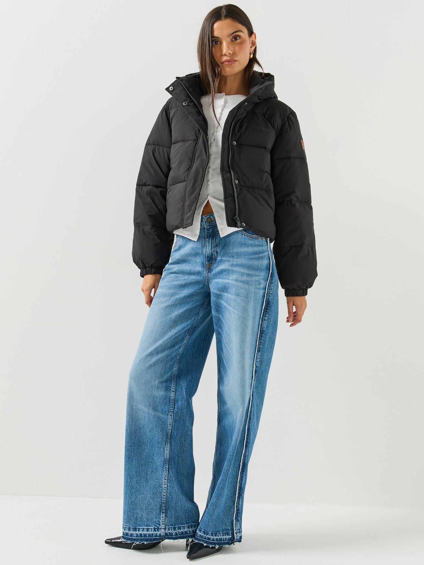 Image 3 of 6 of Guess Jeans Cropped Puffer Jacket - Black
