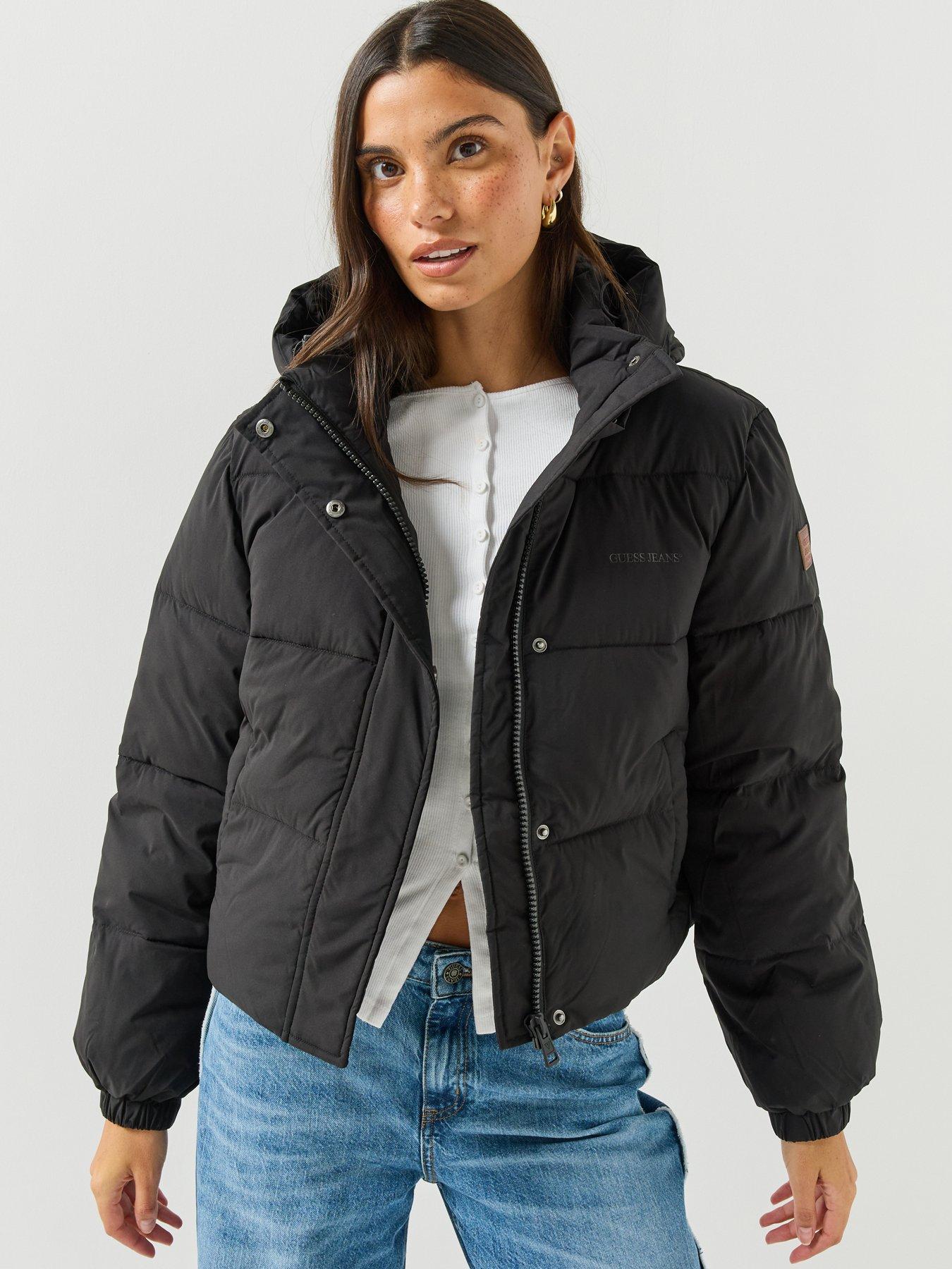 Image 4 of 6 of Guess Jeans Cropped Puffer Jacket - Black