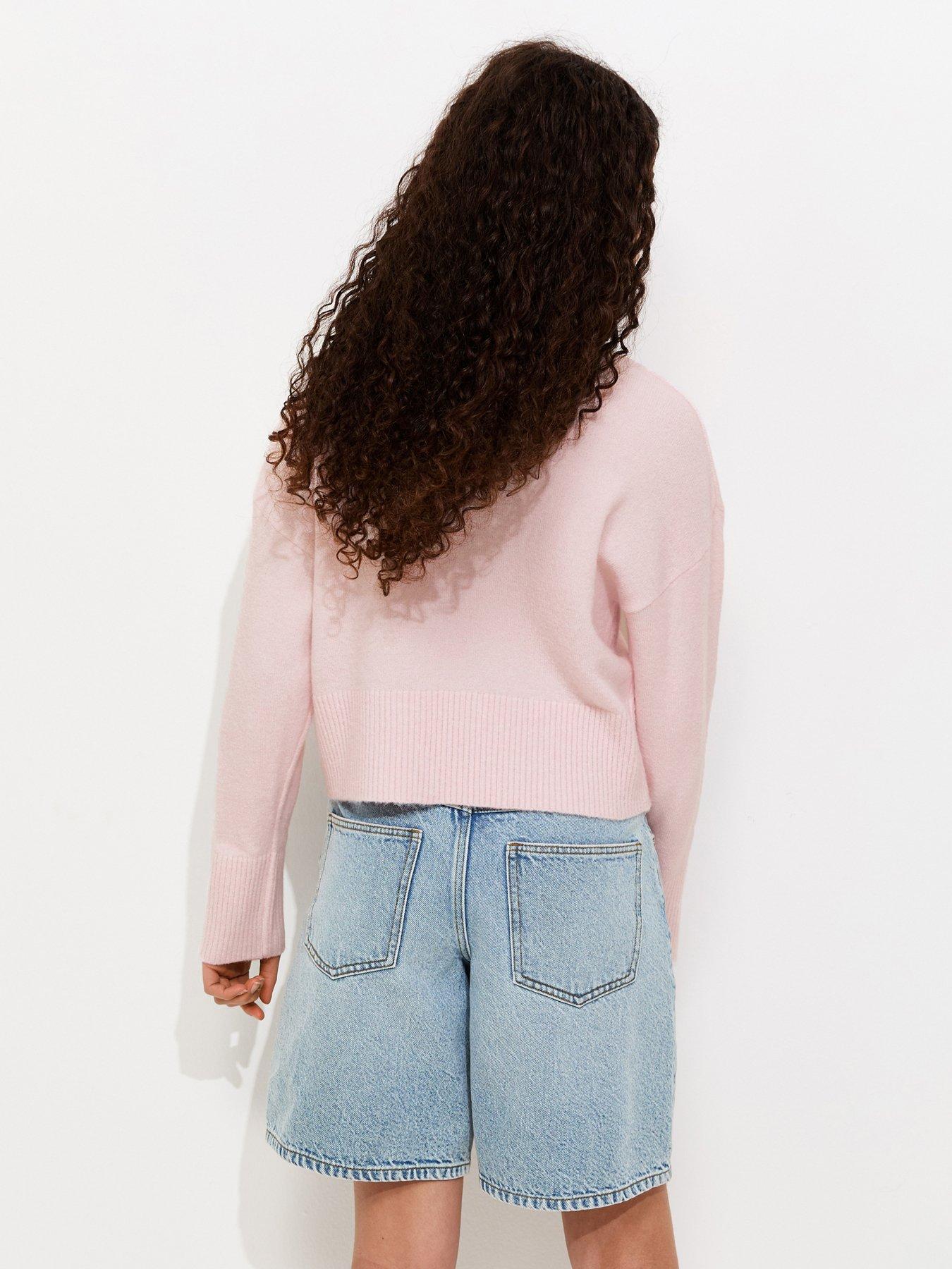 Image 2 of 5 of New Look 915 Girls Crew Neck Ribbed Trim Jumper - Light Pink