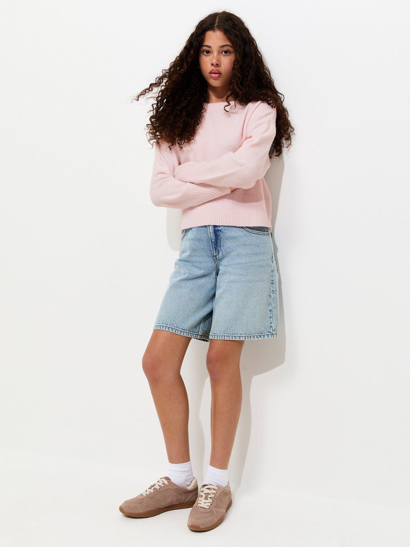 Image 3 of 5 of New Look 915 Girls Crew Neck Ribbed Trim Jumper - Light Pink