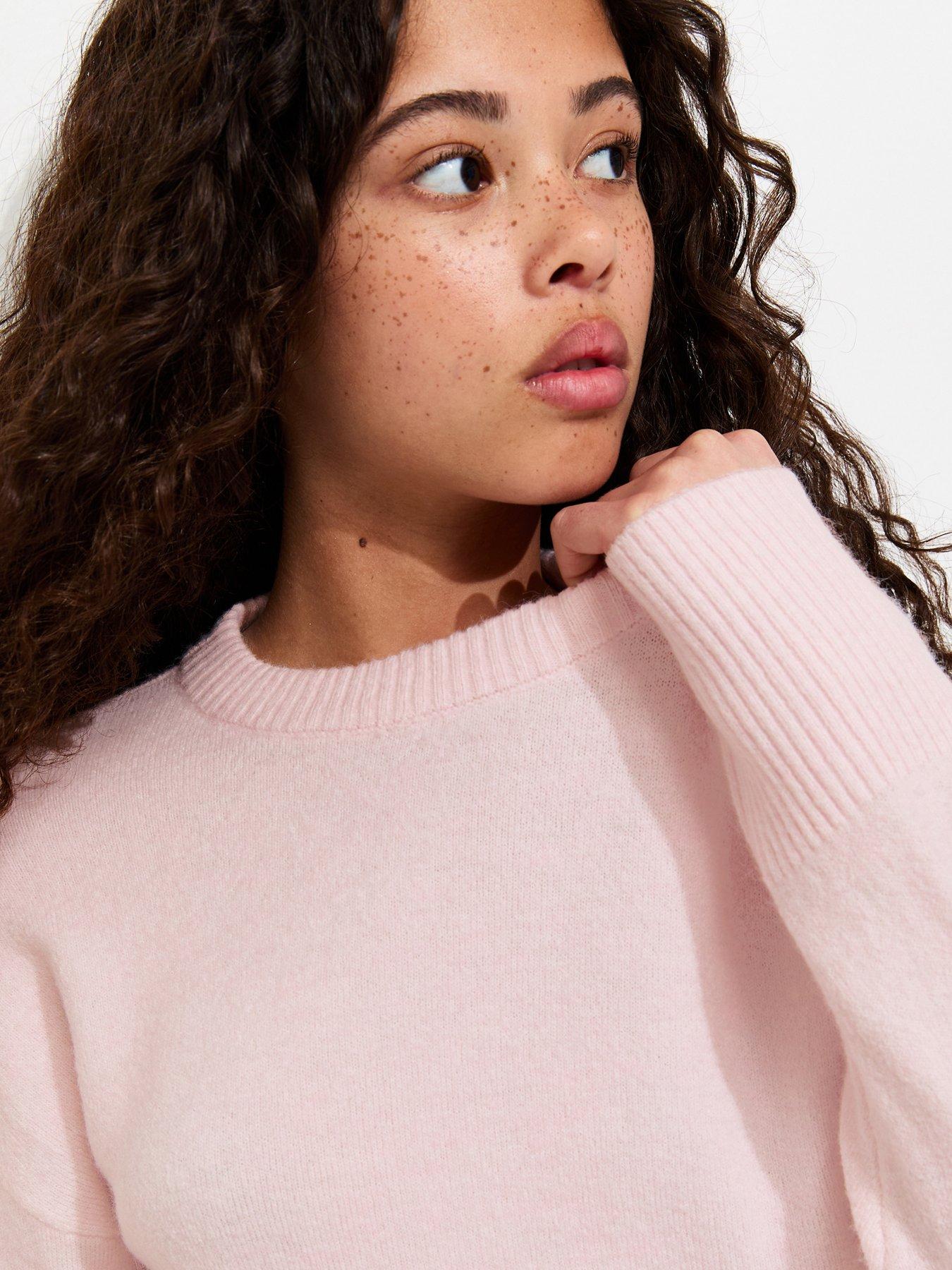 Image 4 of 5 of New Look 915 Girls Crew Neck Ribbed Trim Jumper - Light Pink