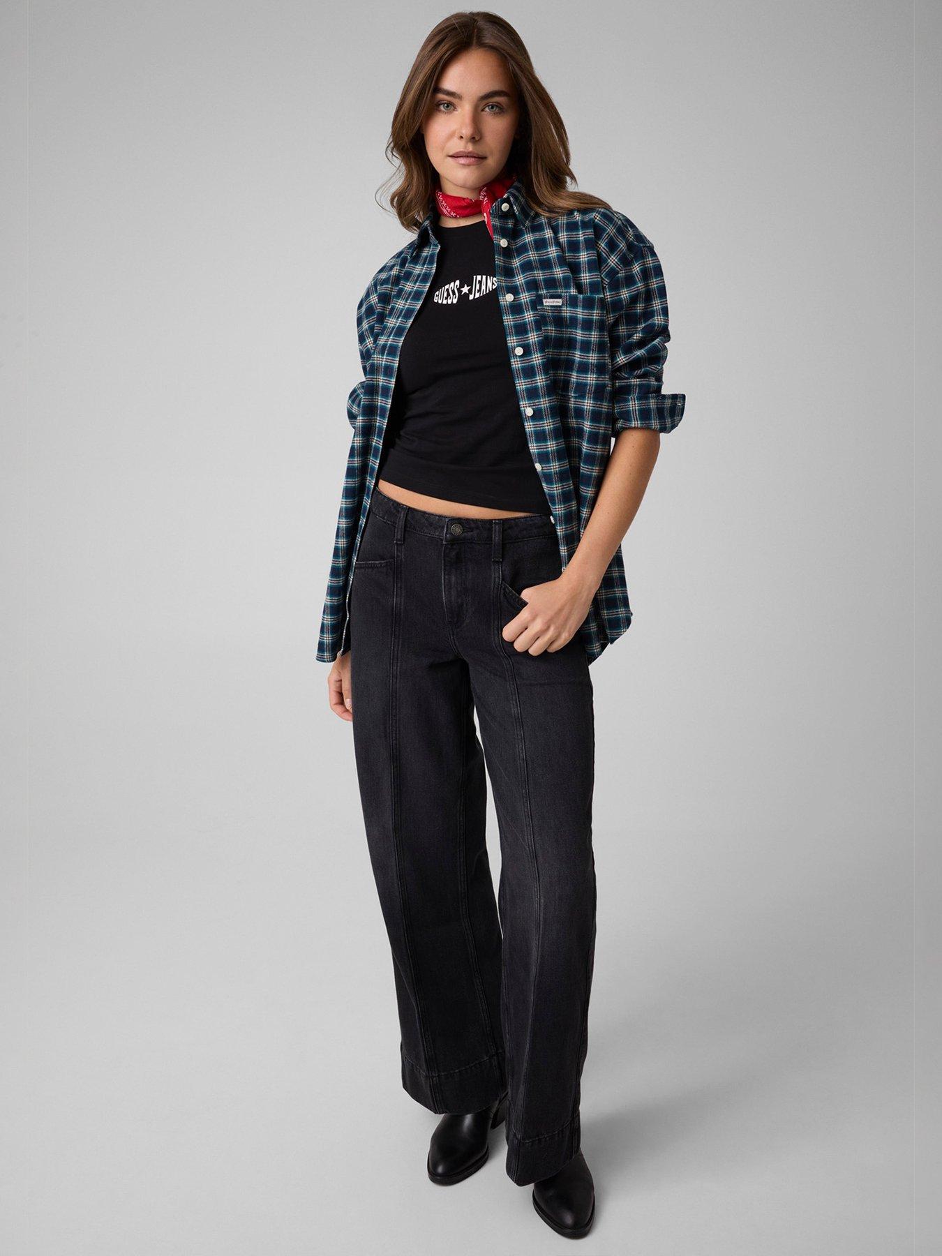 Image 2 of 4 of Guess Jeans Womens Slim Fit Stretch Cotton Logo T-Shirt - Black