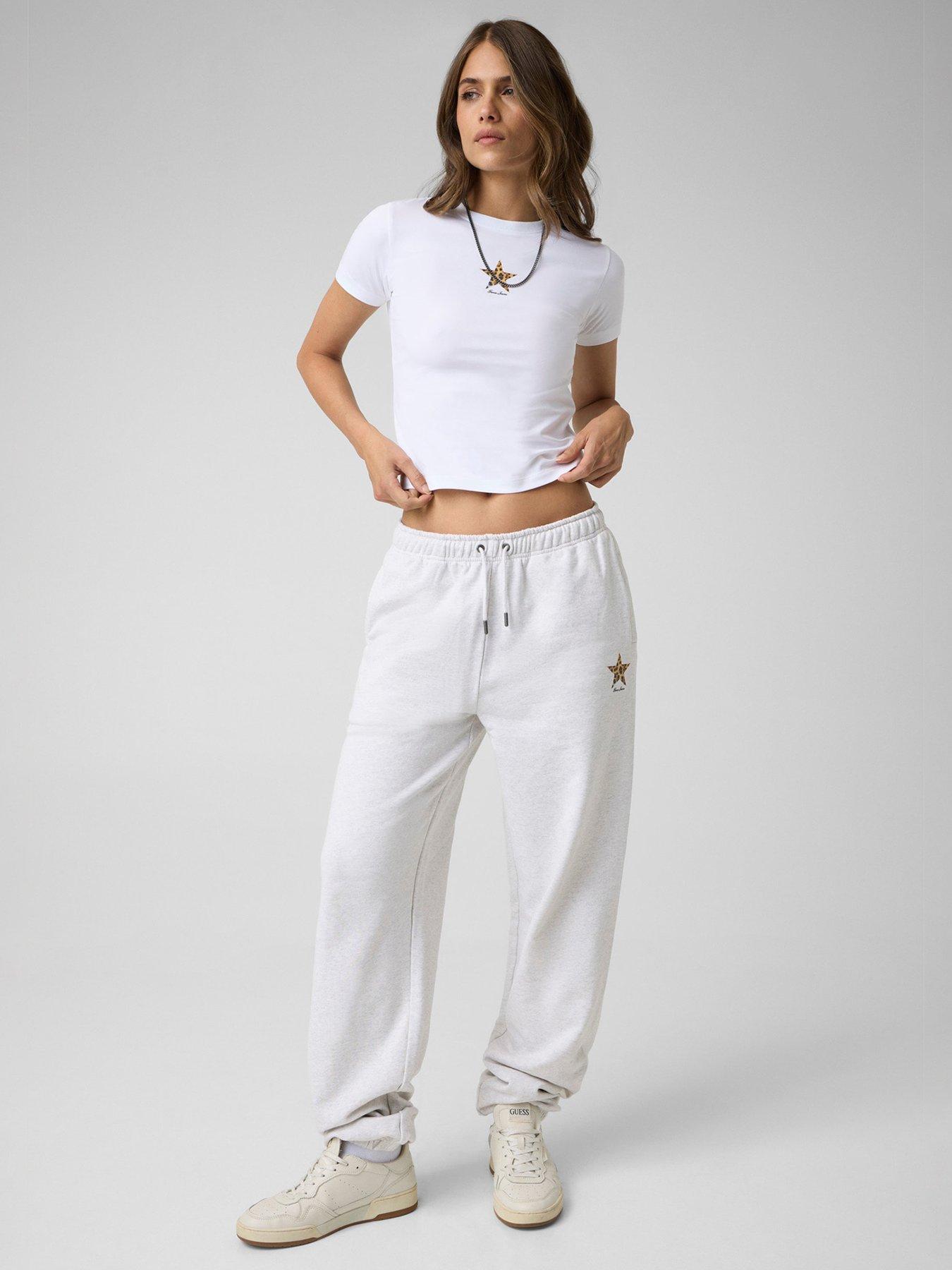 Image 2 of 5 of Guess Jeans Womens Cropped Logo Short Sleeve T-Shirt - White
