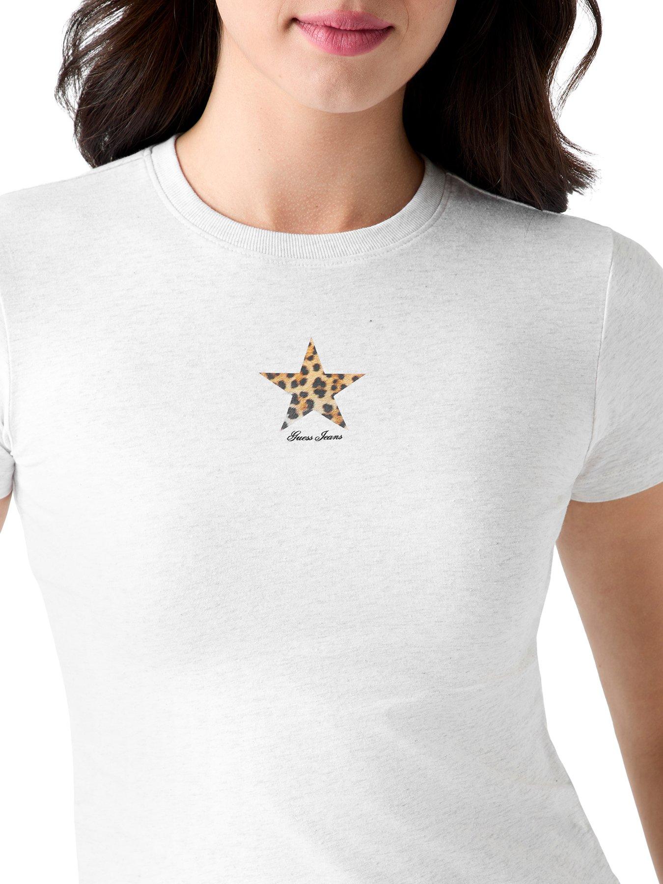 Image 3 of 5 of Guess Jeans Womens Cropped Logo Short Sleeve T-Shirt - White