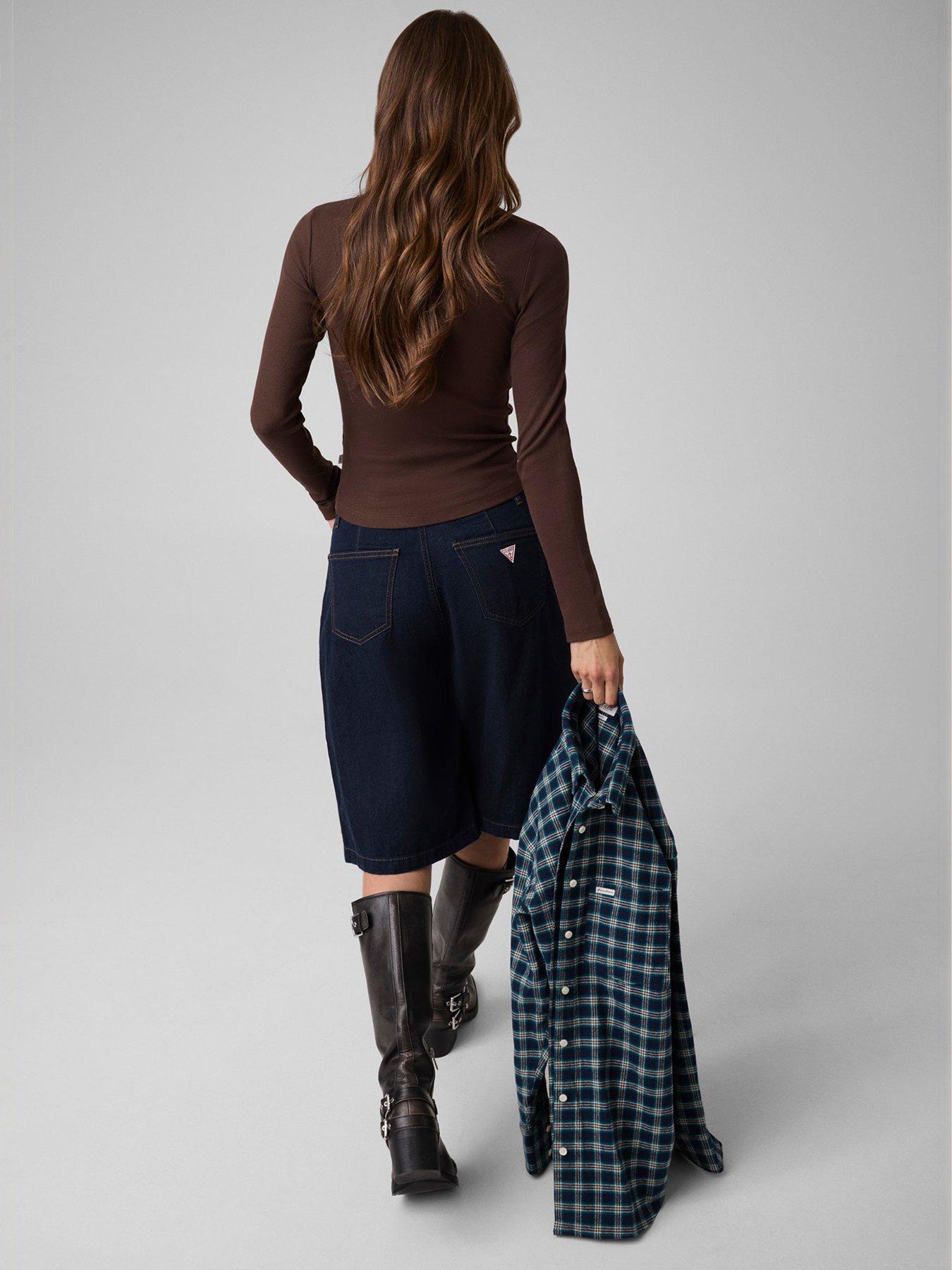 Image 4 of 4 of Guess Jeans Womens Mock Neck Ribbed Long Sleeve Top - Brown