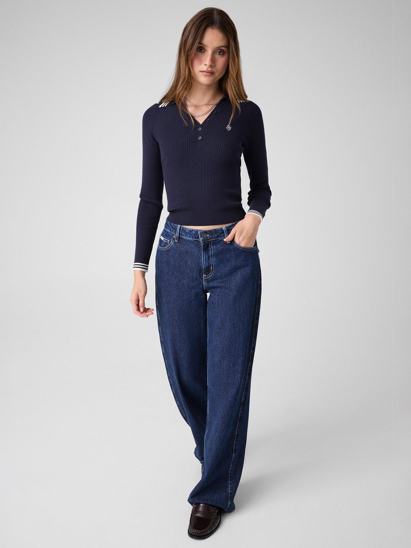 Image 2 of 5 of Guess Jeans Long Sleeve Polo Embellished Sweatshirt - Blue