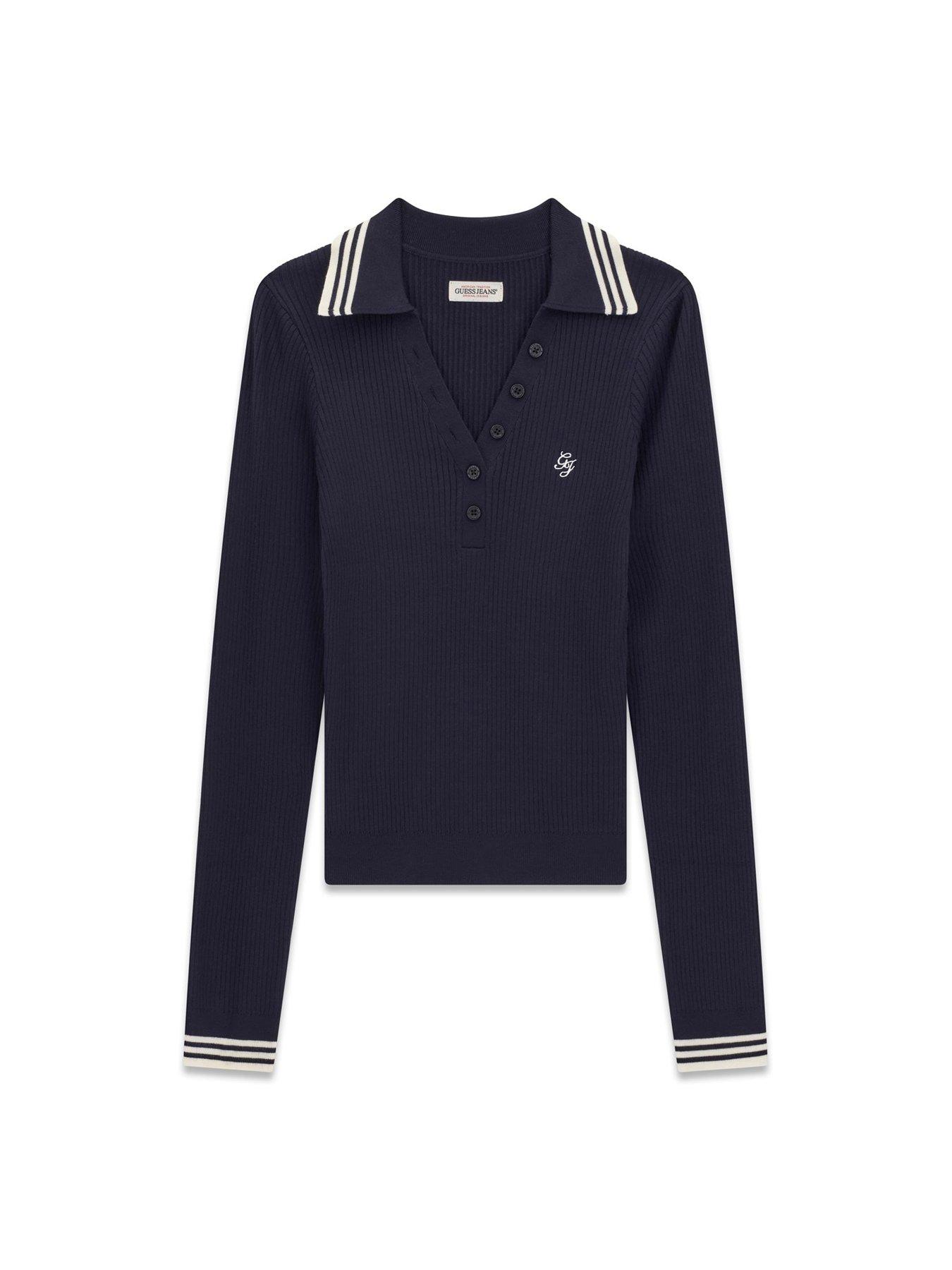 Image 5 of 5 of Guess Jeans Long Sleeve Polo Embellished Sweatshirt - Blue