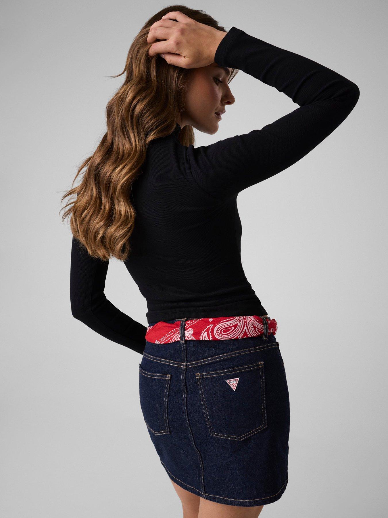 Image 3 of 4 of Guess Jeans Womens Slim Fit Ribbed Mock Neck Top - Black