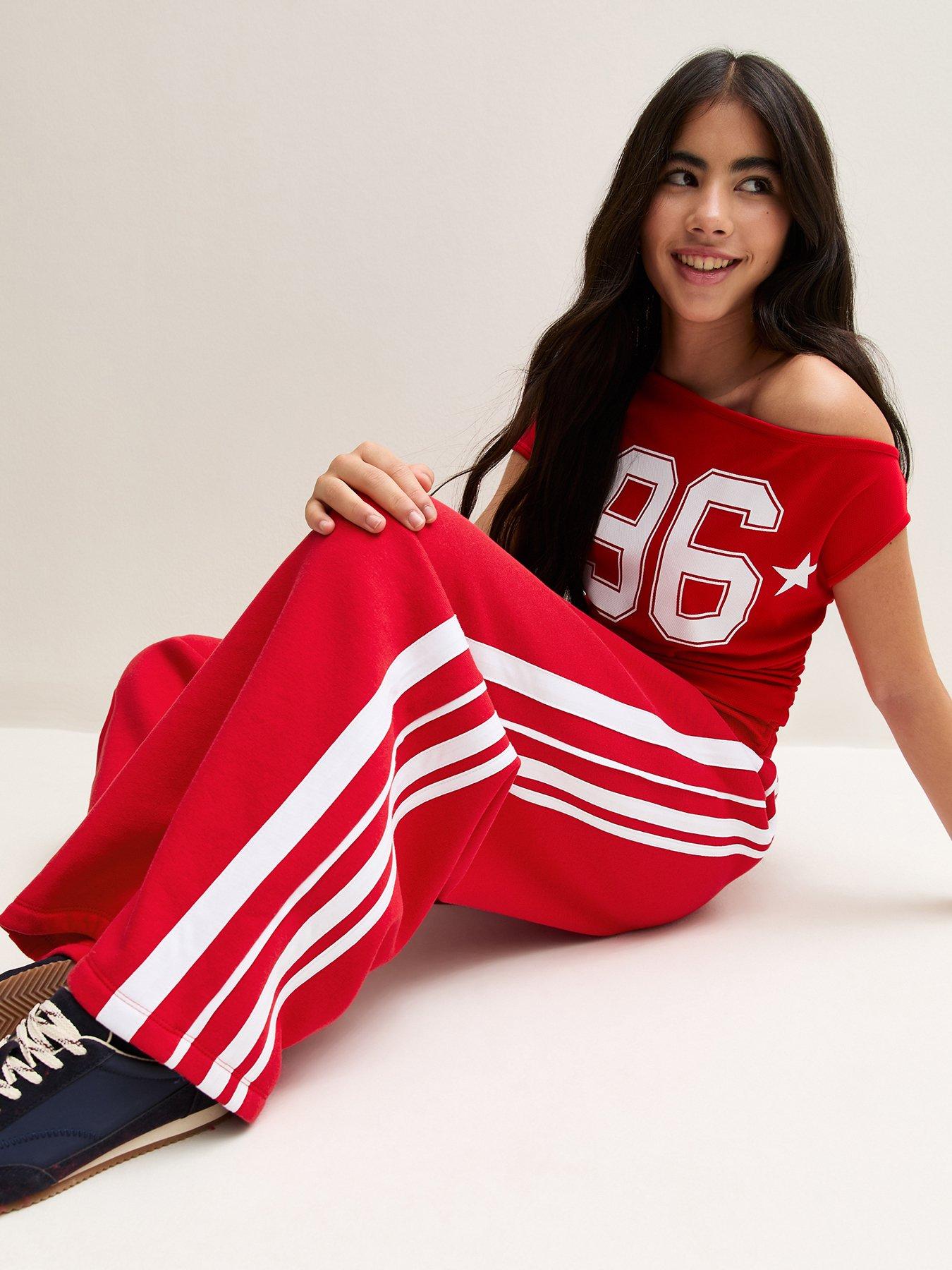 Image 4 of 6 of New Look 915 Girls Bright Red Side Stripe Wide Leg Joggers