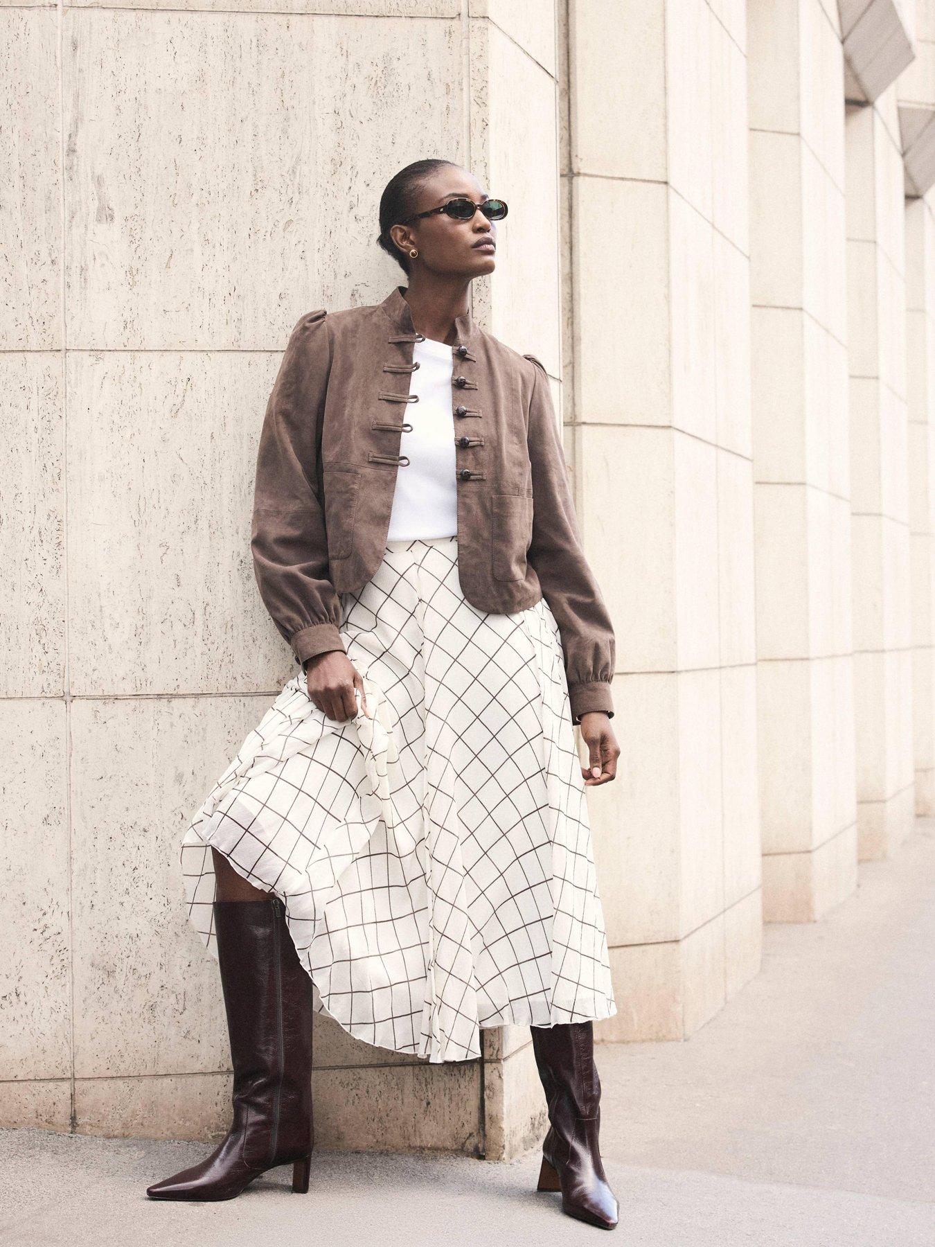 Mint Velvet Check Print Midi Skirt