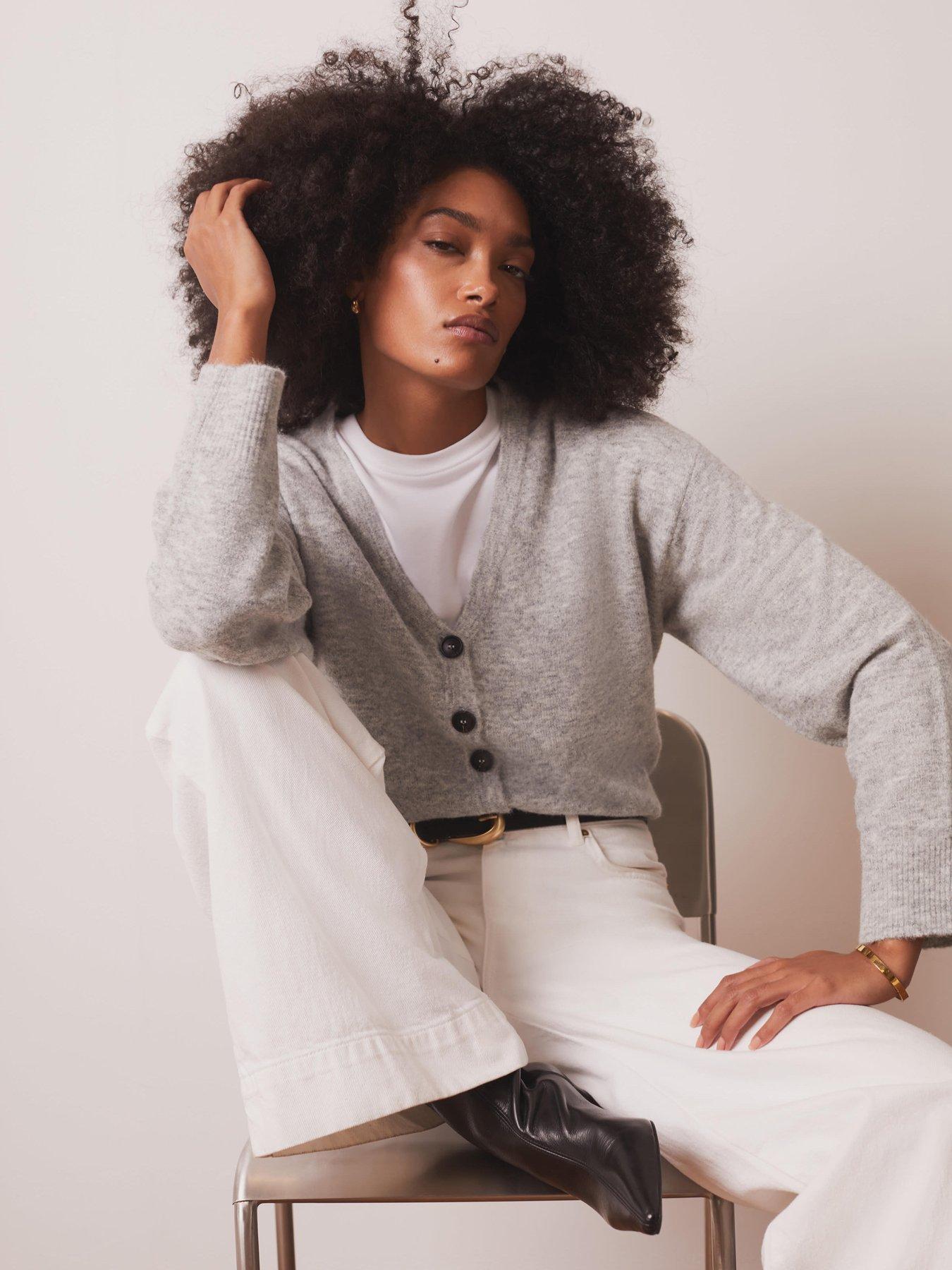 Mint Velvet Cosy V-Neck Button Front Cardigan - Grey