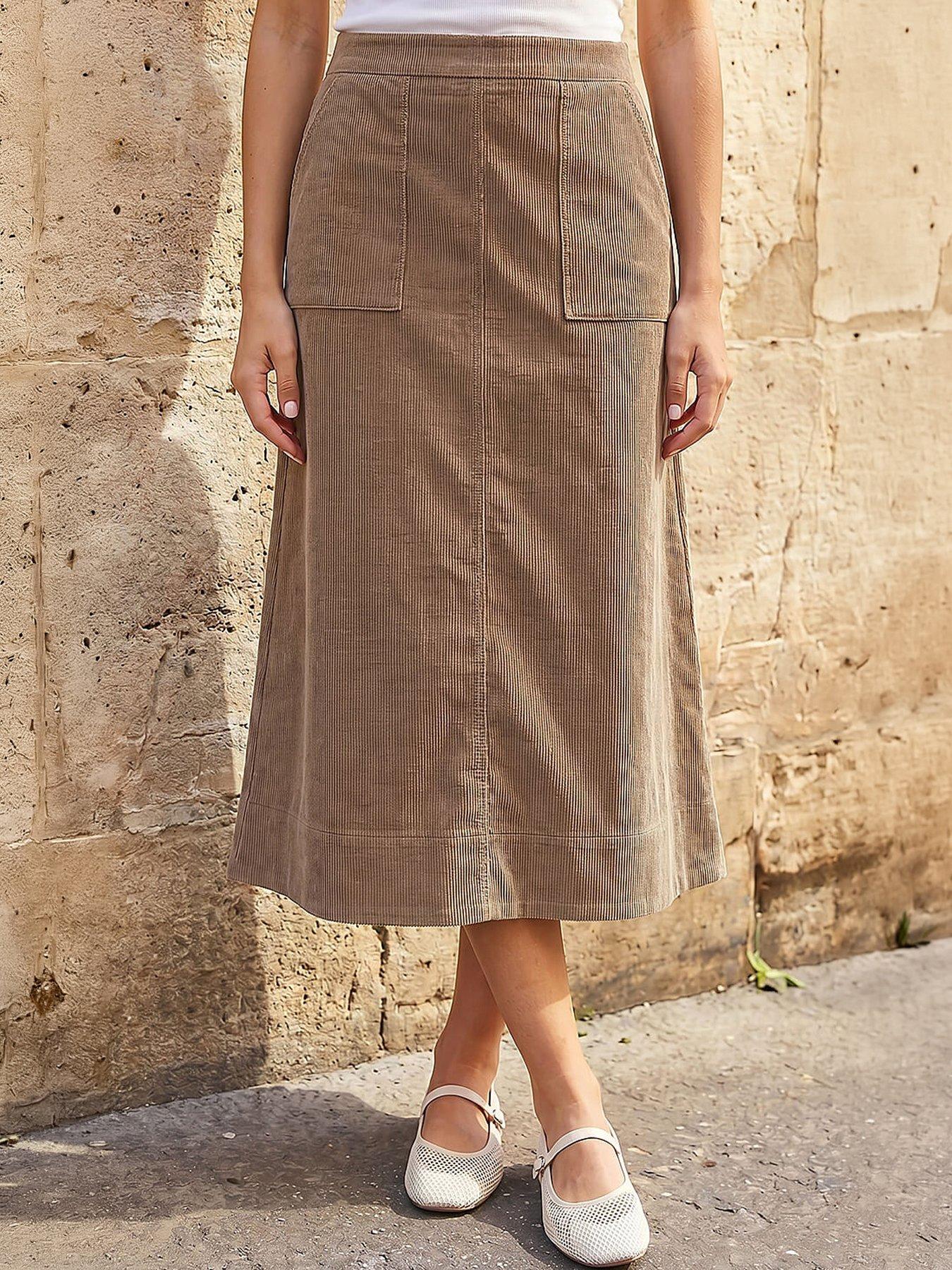 Roman Petite Cord Pocket Skirt - Brown