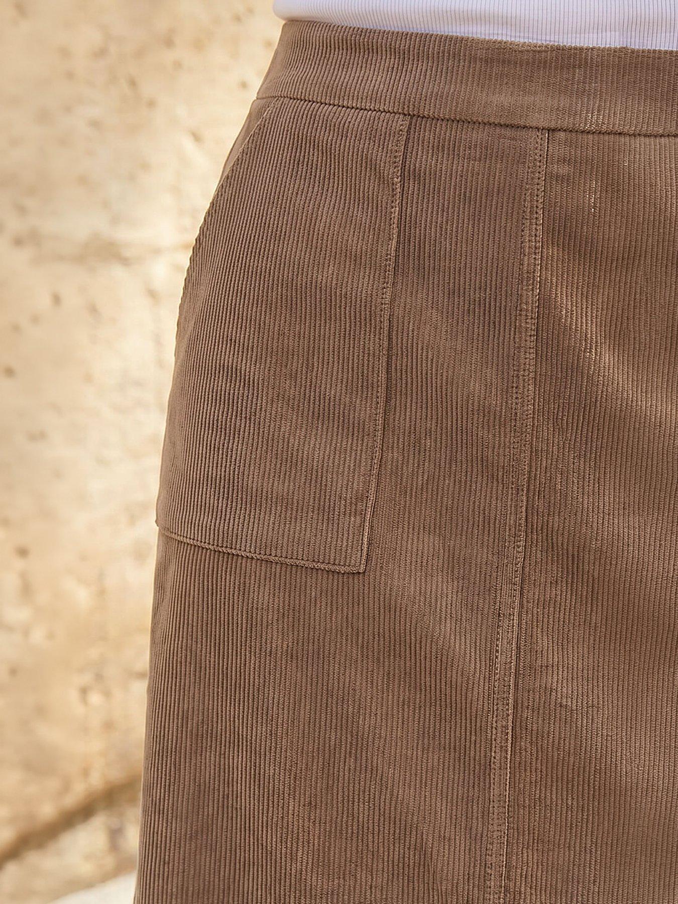 Image 2 of 4 of Roman Petite Cord Pocket Skirt - Brown