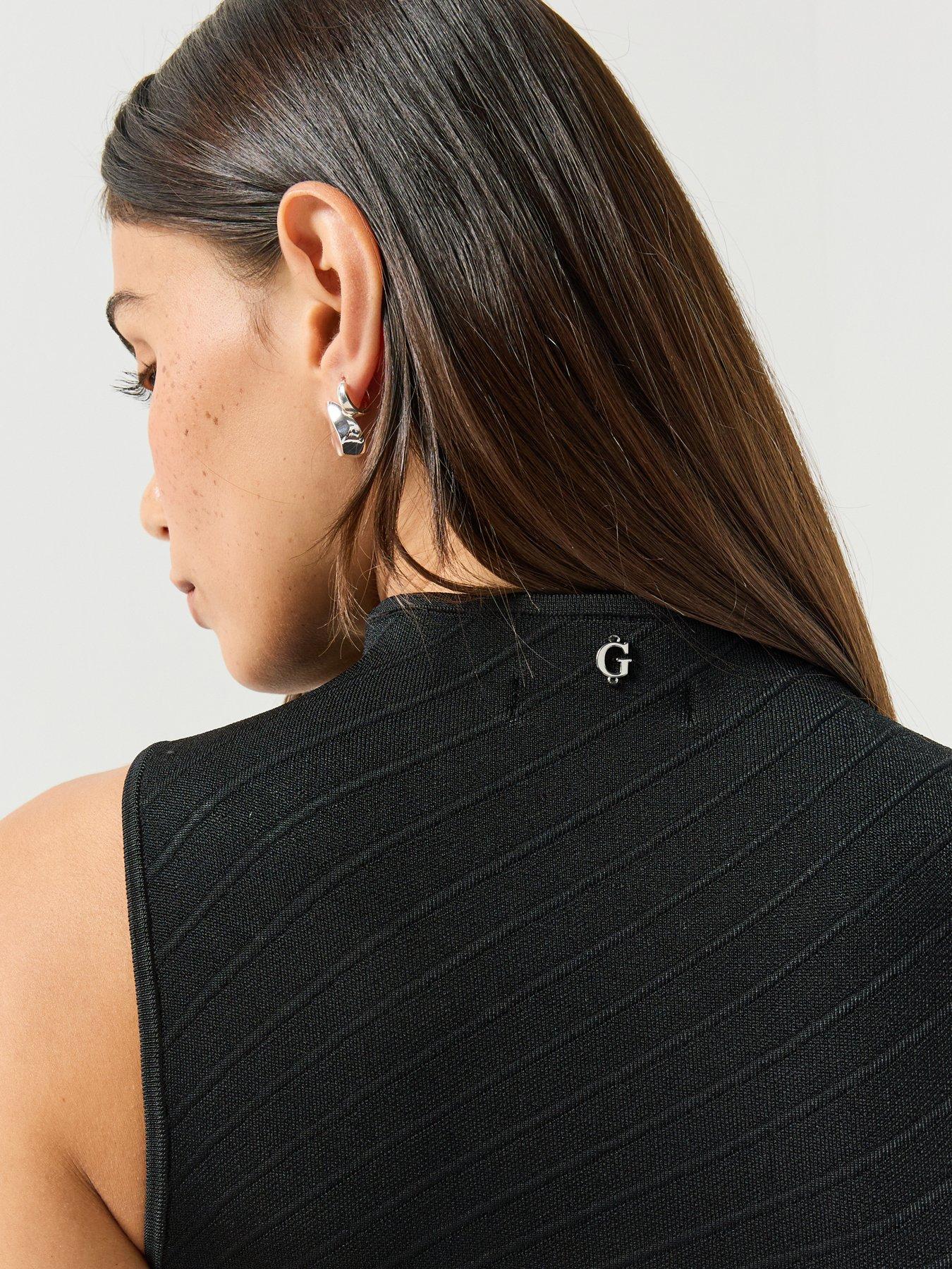 Image 6 of 6 of Guess Womens Jaylene Studded Bodycon Mock Neck Mini Dress - Black