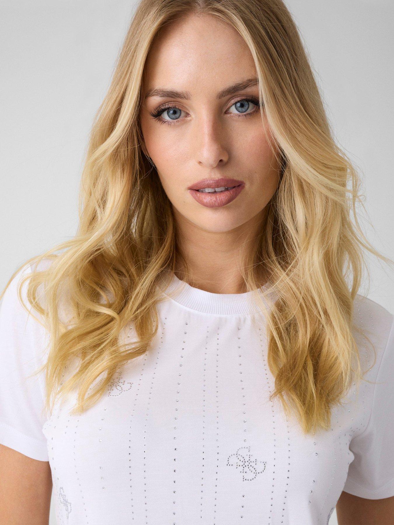 Image 3 of 4 of Guess Short Sleeve Diamond Fall T-Shirt - White