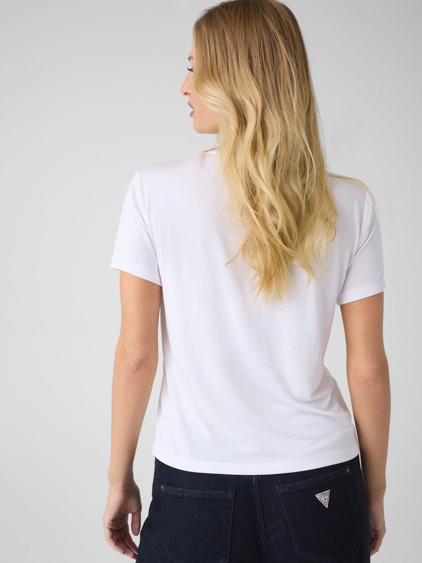 Image 4 of 4 of Guess Short Sleeve Diamond Fall T-Shirt - White