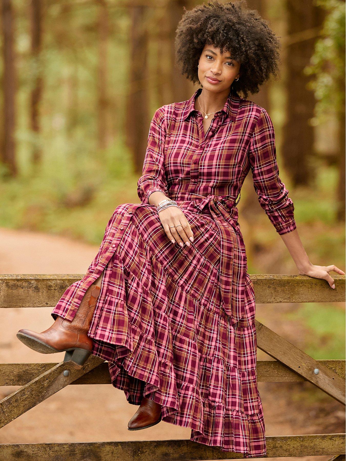 Image 6 of 7 of Joe Browns Willow Check Button Through Maxi Dress