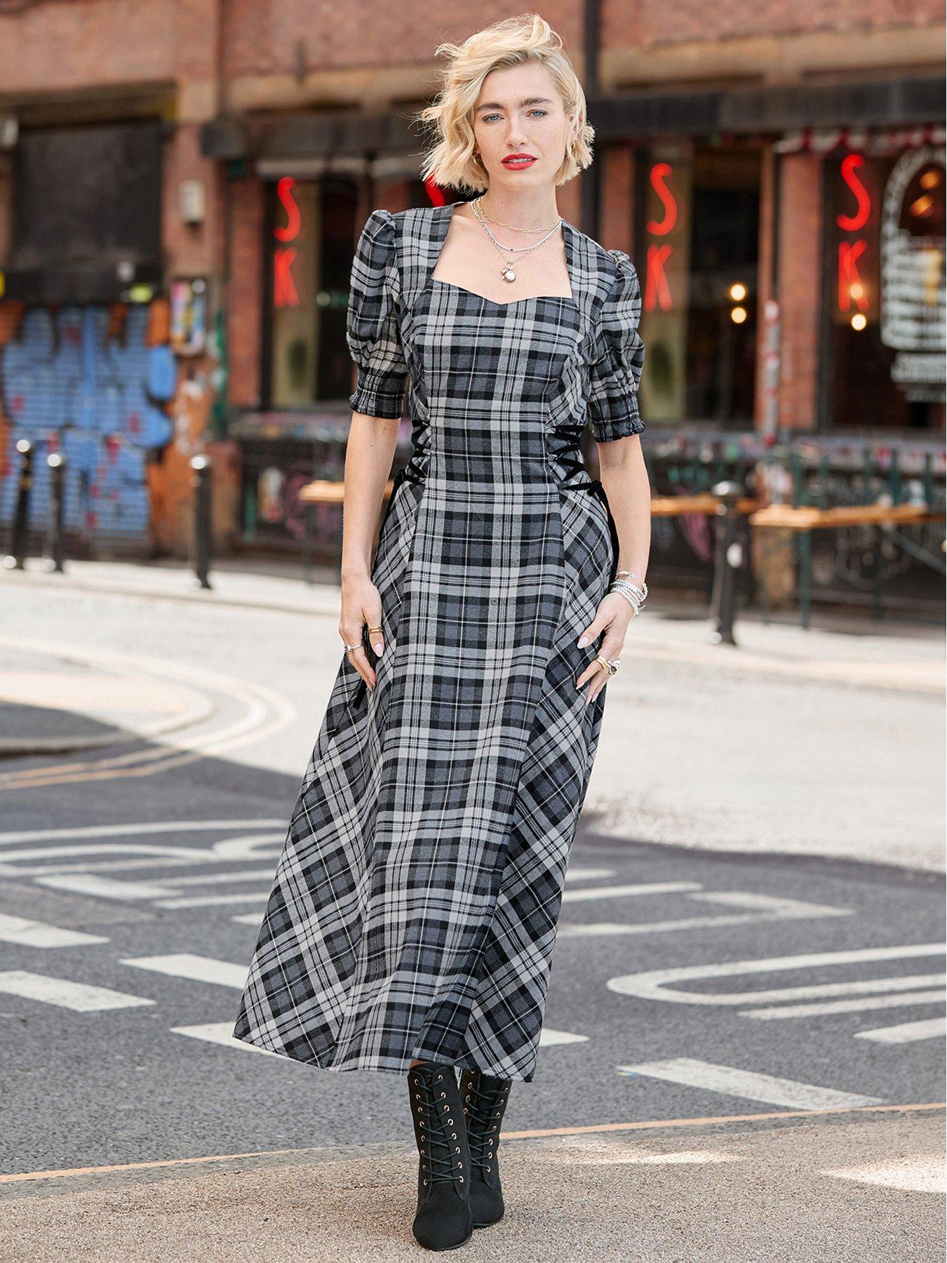 Joe Browns Luna Check Lace Up Side Maxi Dress