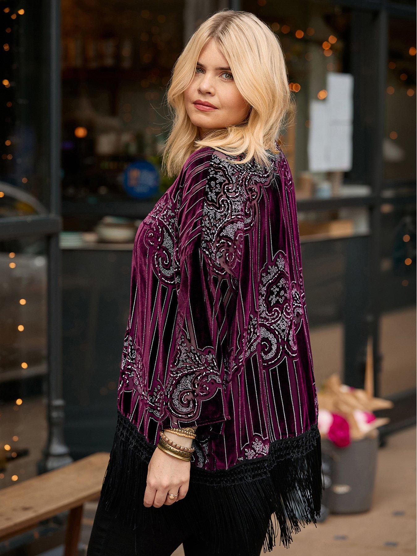 Image 1 of 7 of Joe Browns Rosefall Devore Fringe Kimono