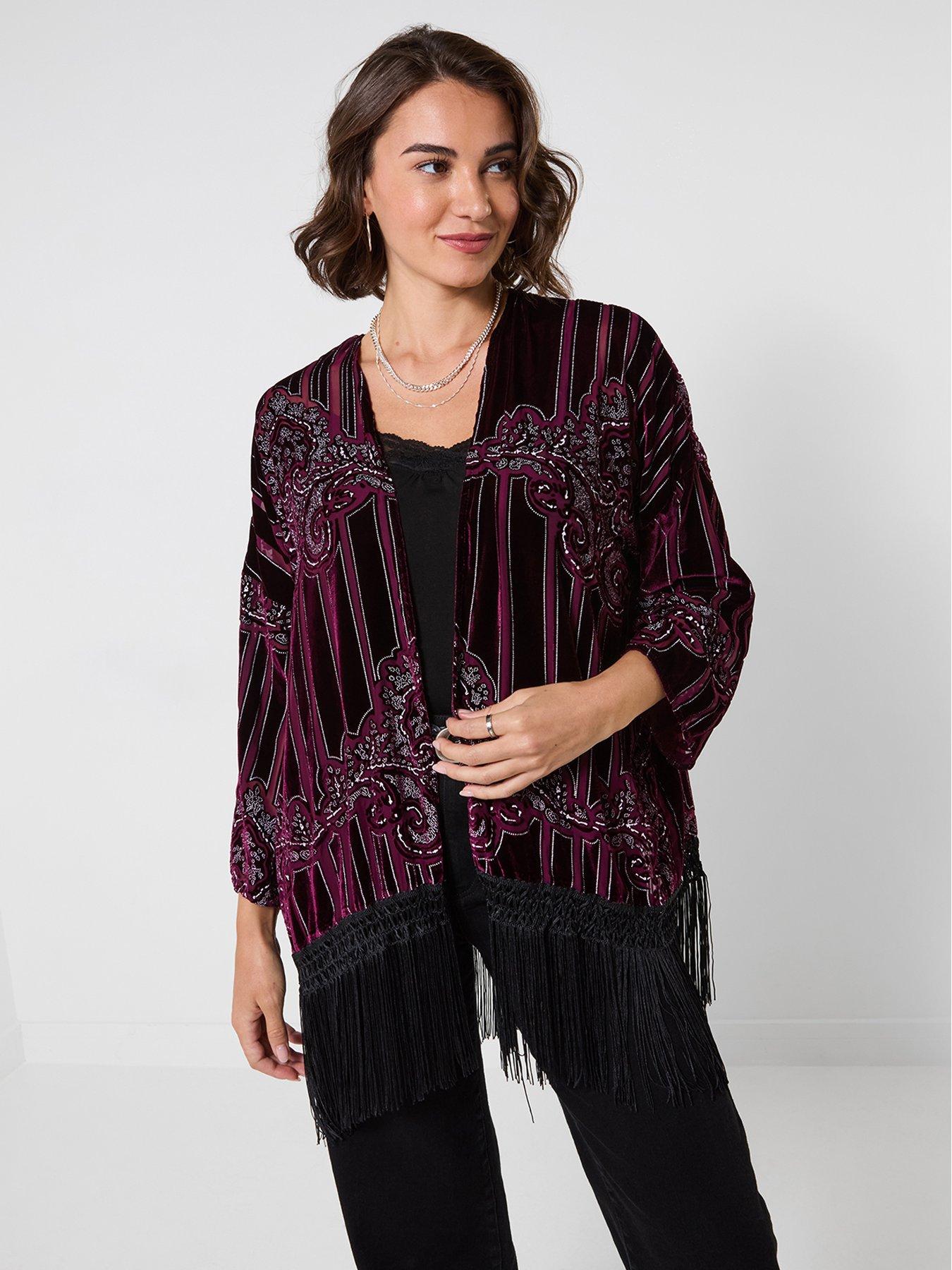 Image 2 of 7 of Joe Browns Rosefall Devore Fringe Kimono