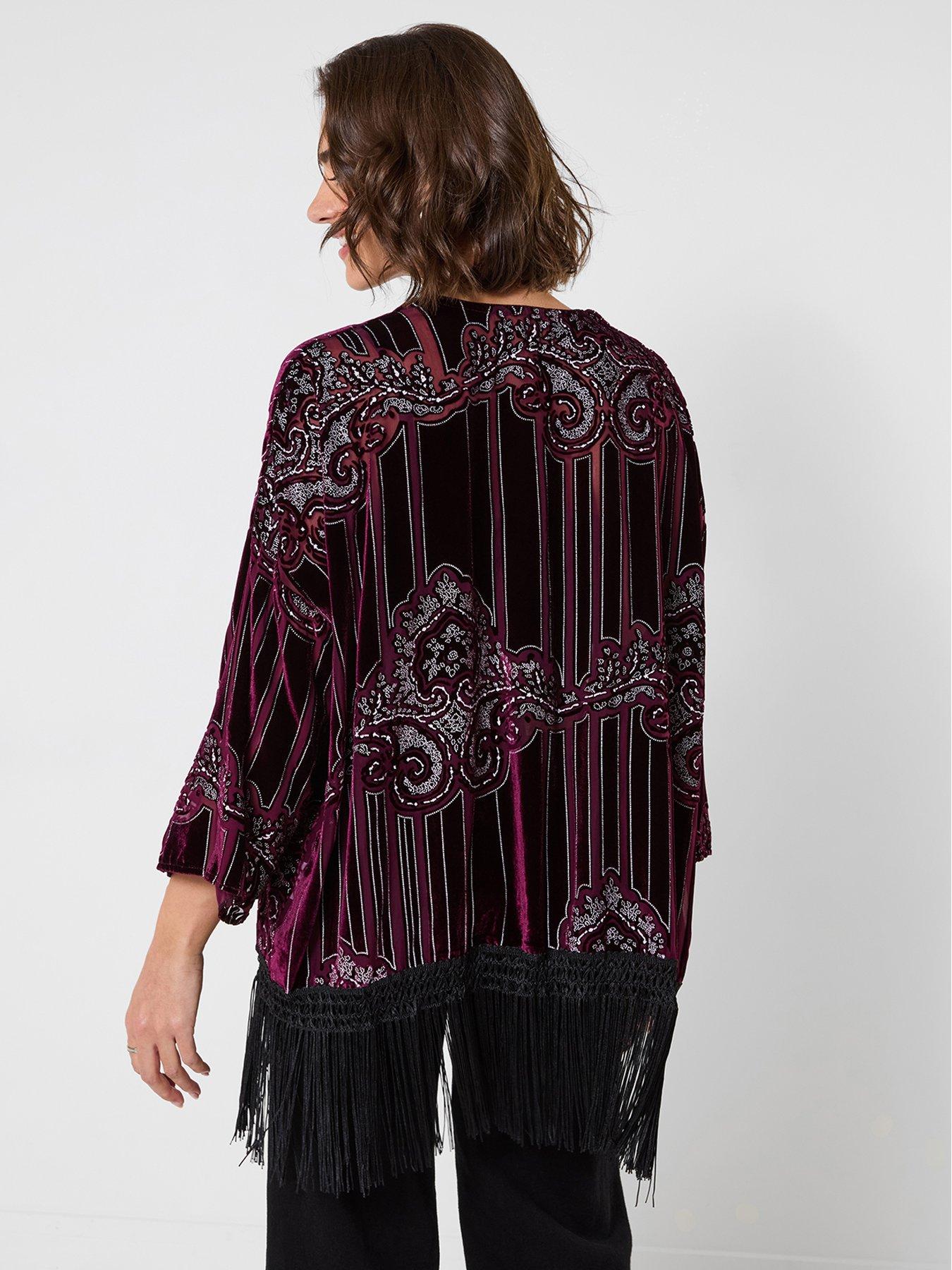 Image 3 of 7 of Joe Browns Rosefall Devore Fringe Kimono