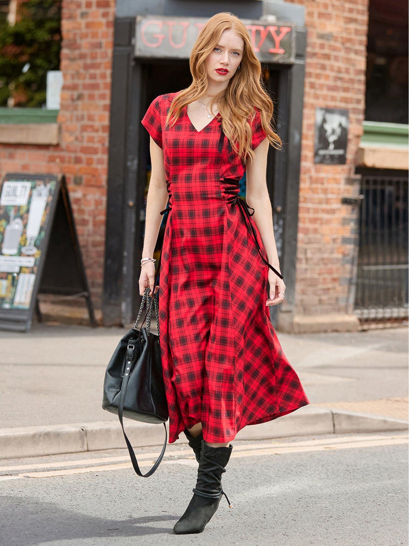 Joe Browns Trixie Check Lace Up Side Maxi Dress