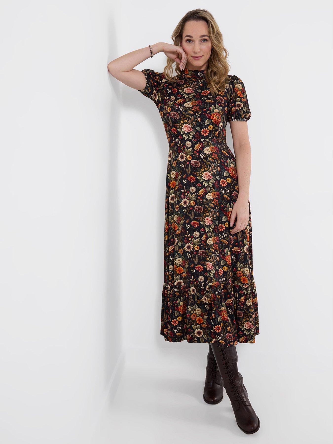 Joe Browns Autumn Florals High Neck Jersey Maxi Dress