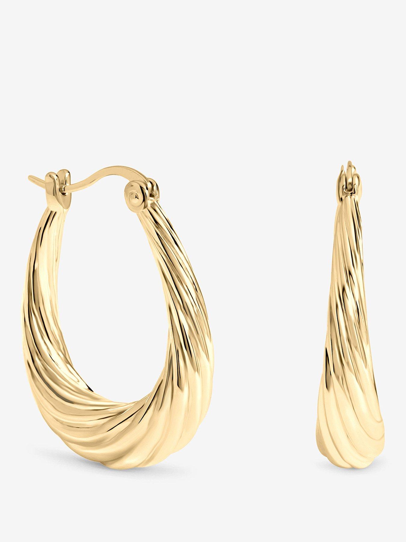 Inicio Inicio Gold Textured Large Oval Catch Hoops