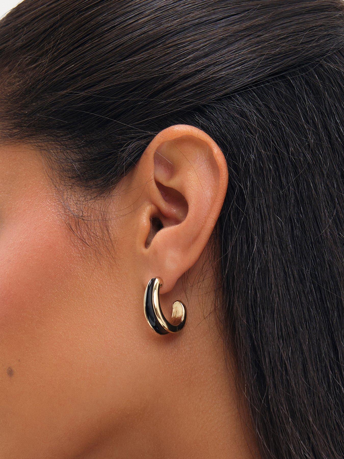 Jon Richard Gold Plated And Jet Enamel Hoop Earrings