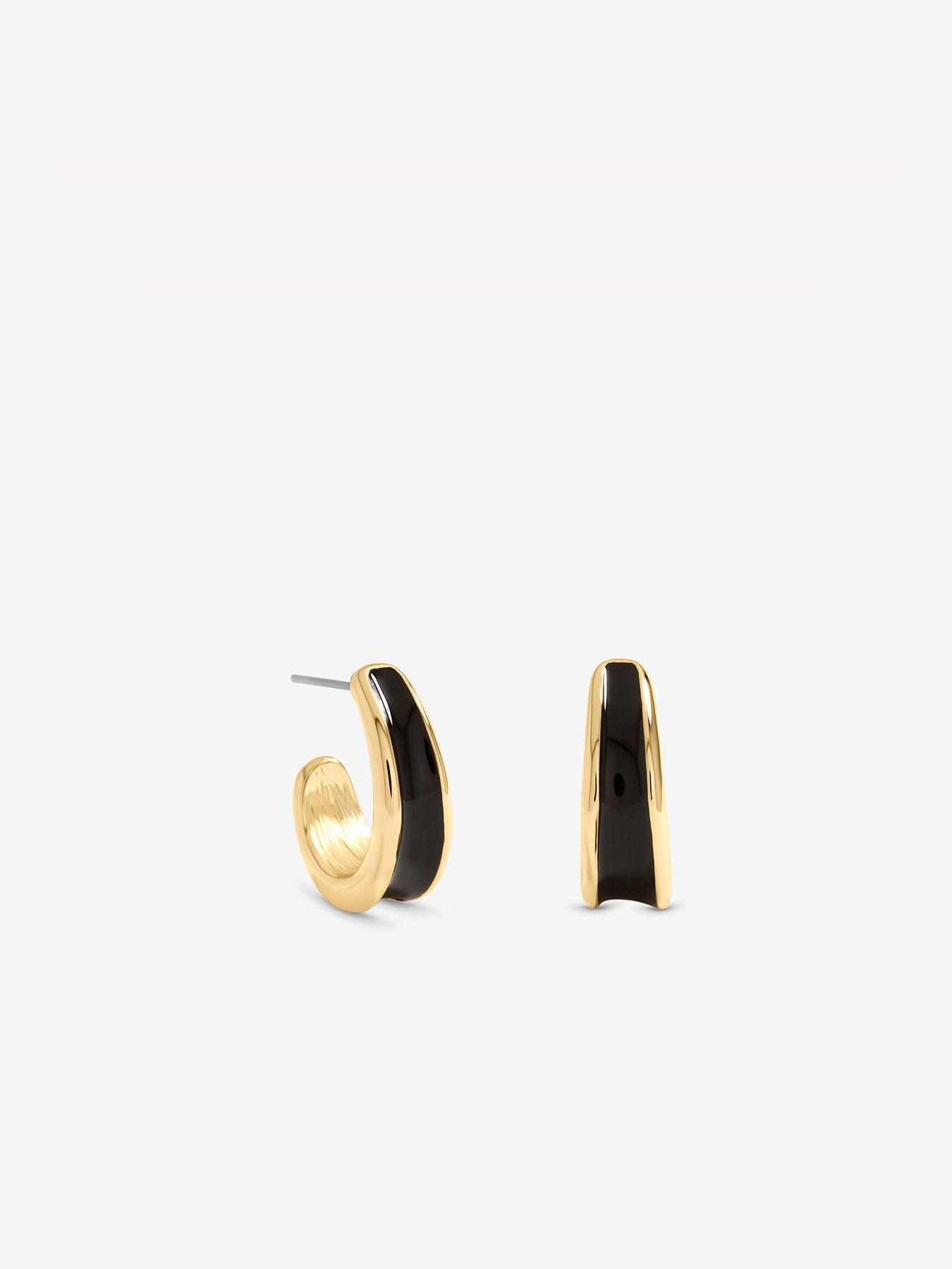 Image 2 of 3 of Jon Richard Jon Richard Gold Plated And Jet Enamel Hoop Earrings