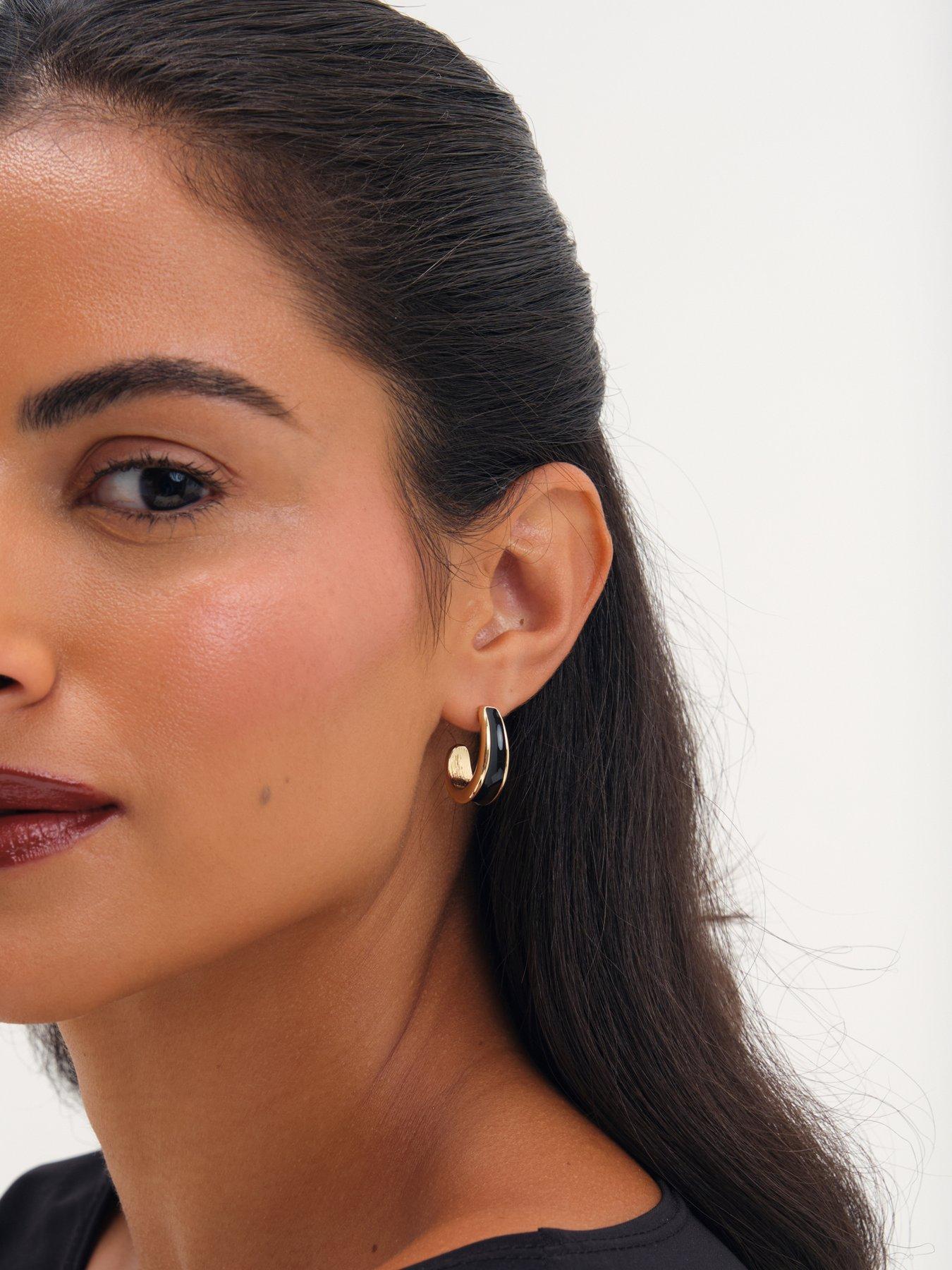 Image 3 of 3 of Jon Richard Jon Richard Gold Plated And Jet Enamel Hoop Earrings