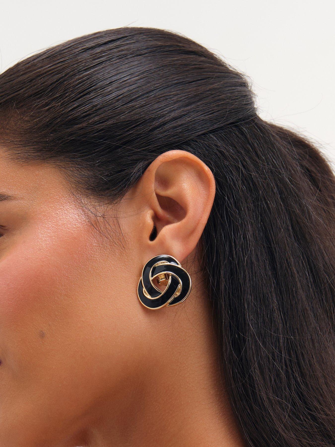 Image 2 of 3 of Jon Richard Gold Plated And And Jet Enamel Statement Knot Clip Earrings