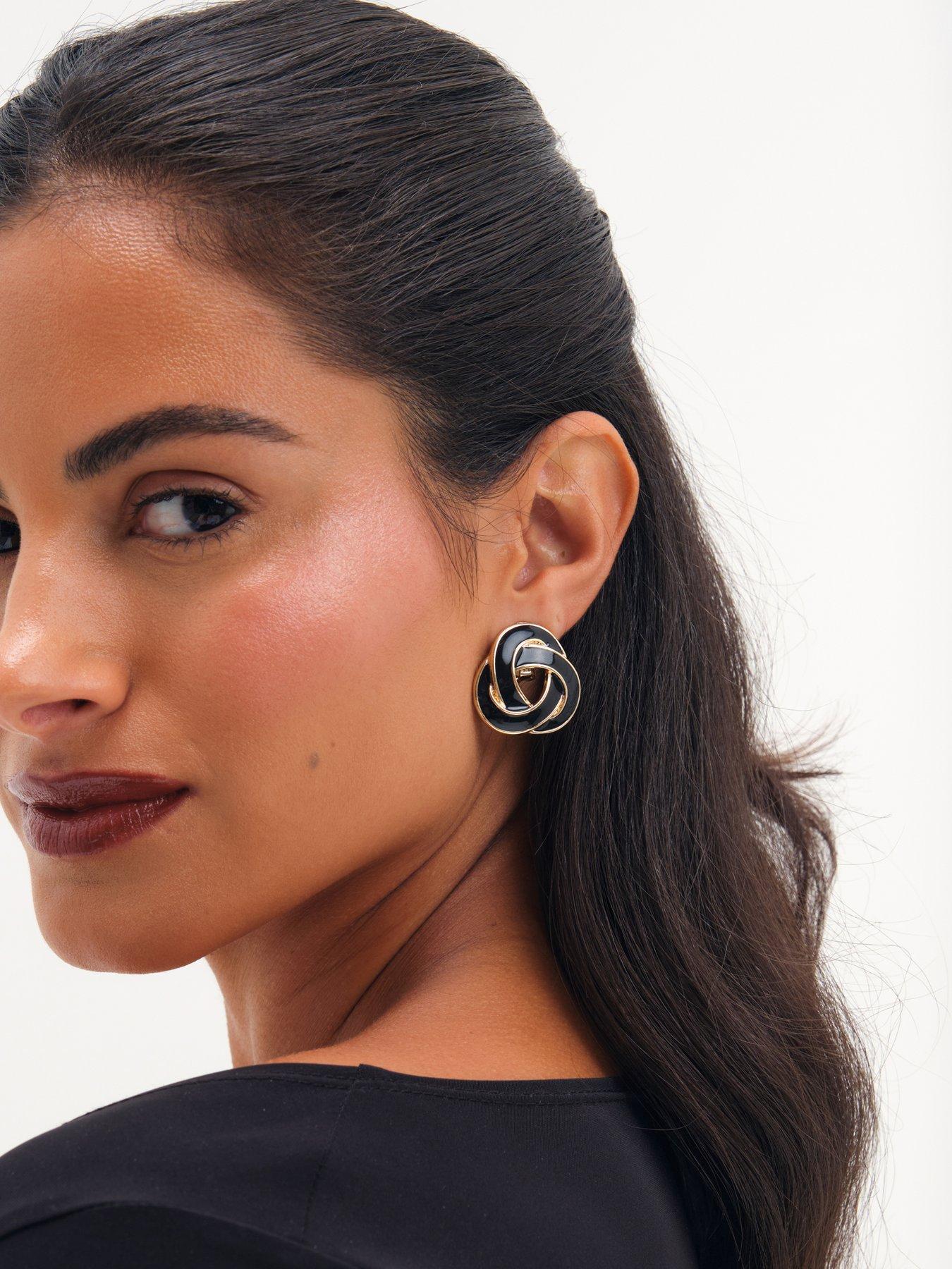 Image 3 of 3 of Jon Richard Gold Plated And And Jet Enamel Statement Knot Clip Earrings