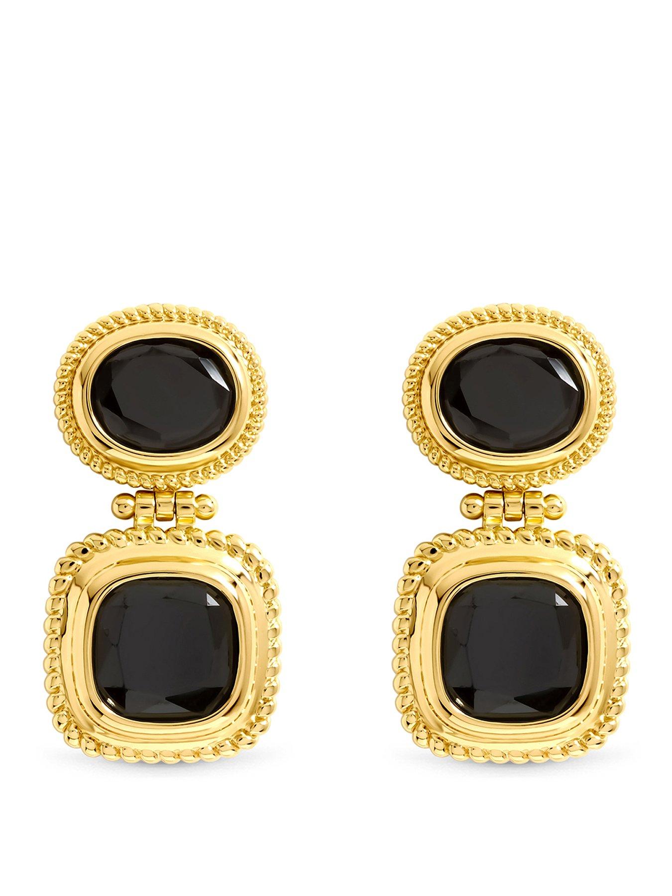 Jon Richard Jon Ricahrd Gold Plated And Jet Stone Drop Earrings
