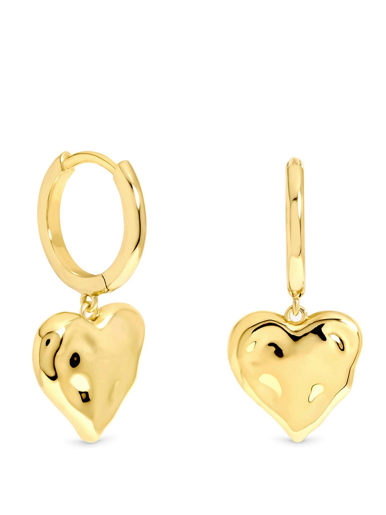 Inicio Gold Molten Heart Huggie Charm Earrings