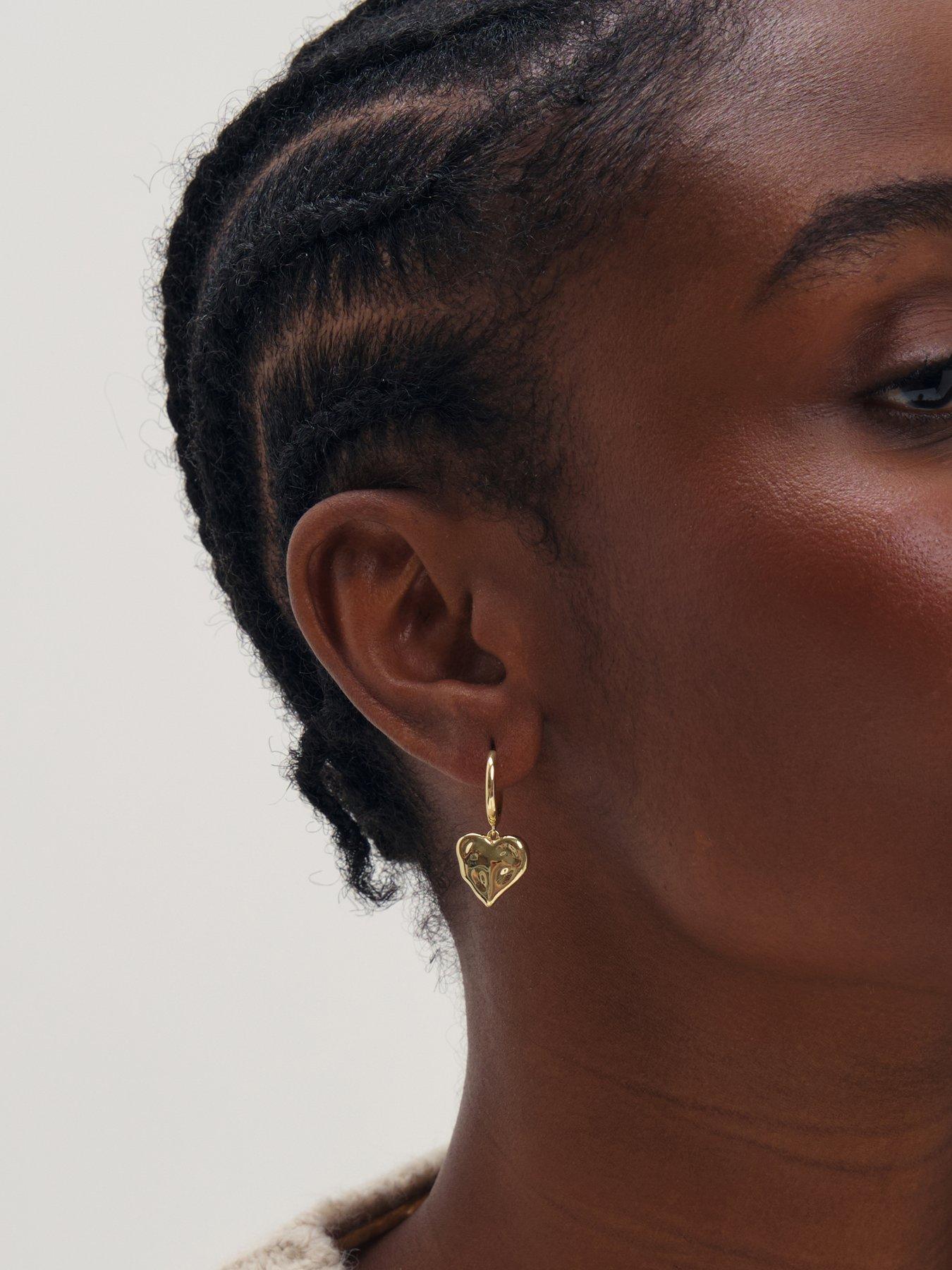 Image 2 of 3 of Inicio Gold Molten Heart Huggie Charm Earrings
