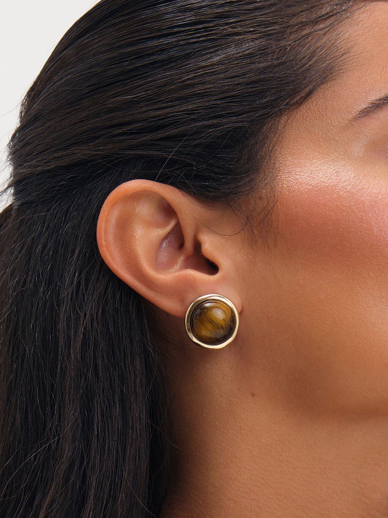 Jon Richard Gold Plated Tigers Eye Clip Earrings