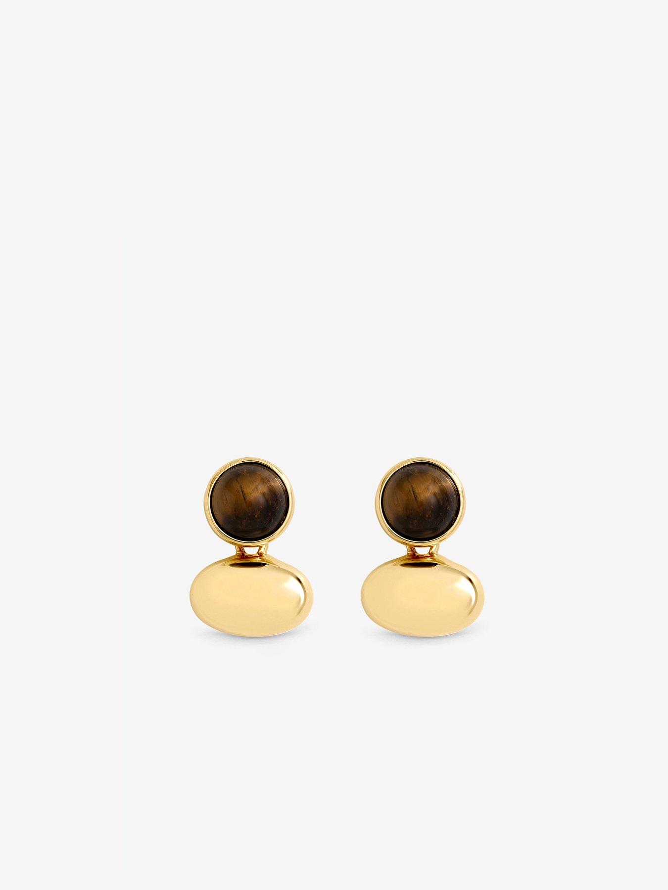 Image 2 of 3 of Jon Richard Jon Richard Gold Plated Tigers Eye And Polished Drop Earrings