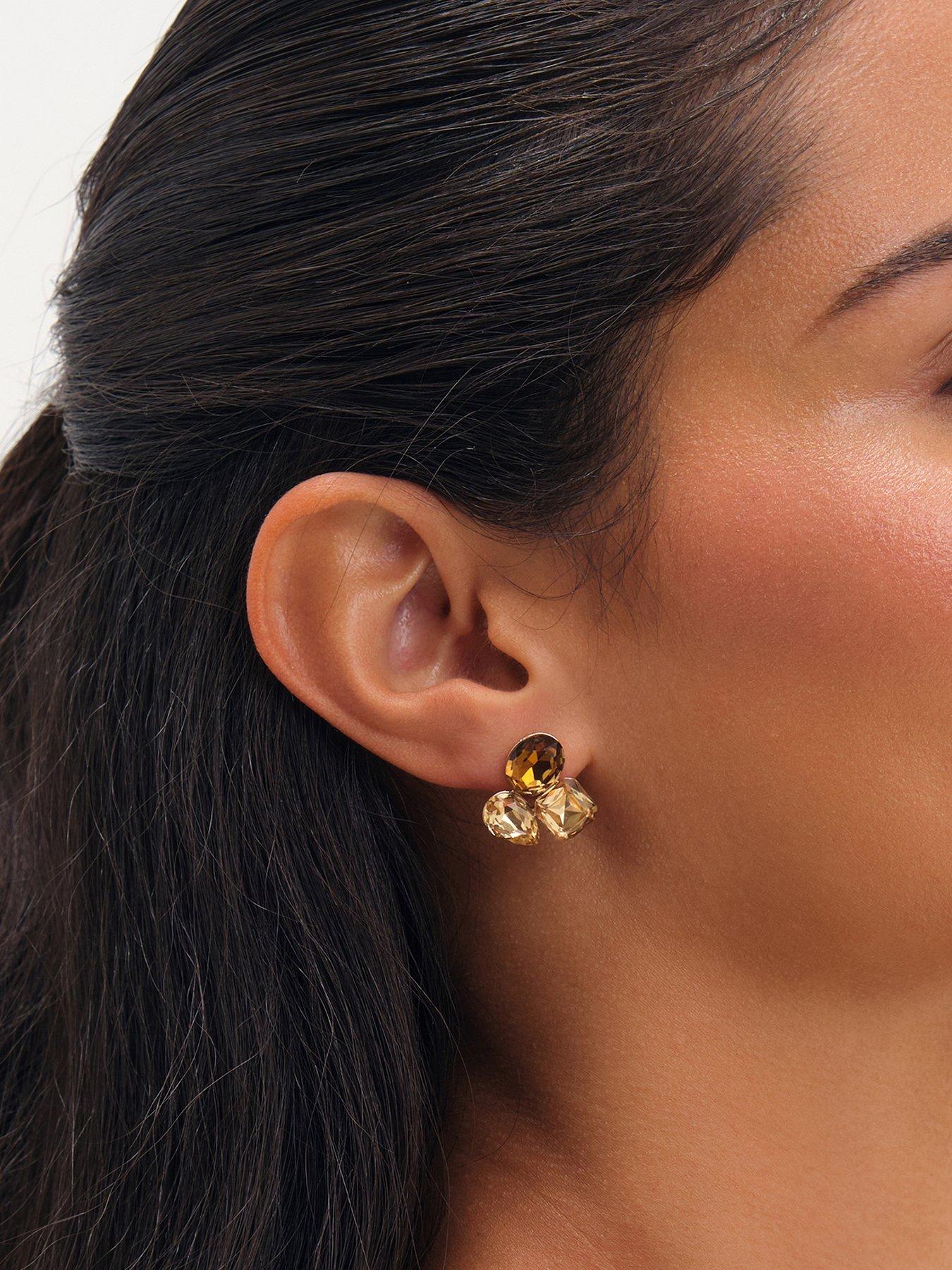 Image 1 of 3 of Jon Richard Jon Richard Gold Plated And Brown Multi Stone Earrings