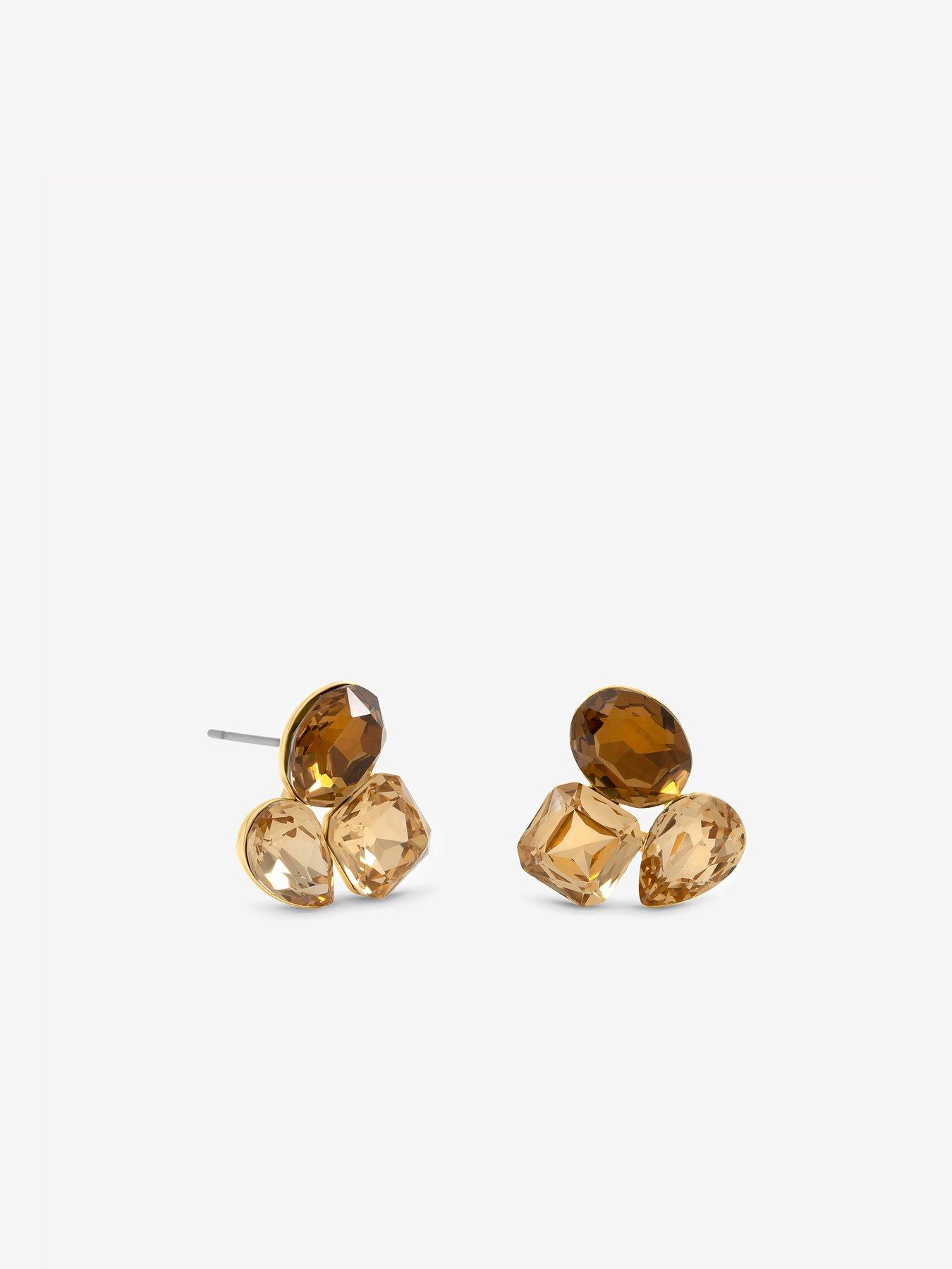 Image 2 of 3 of Jon Richard Jon Richard Gold Plated And Brown Multi Stone Earrings
