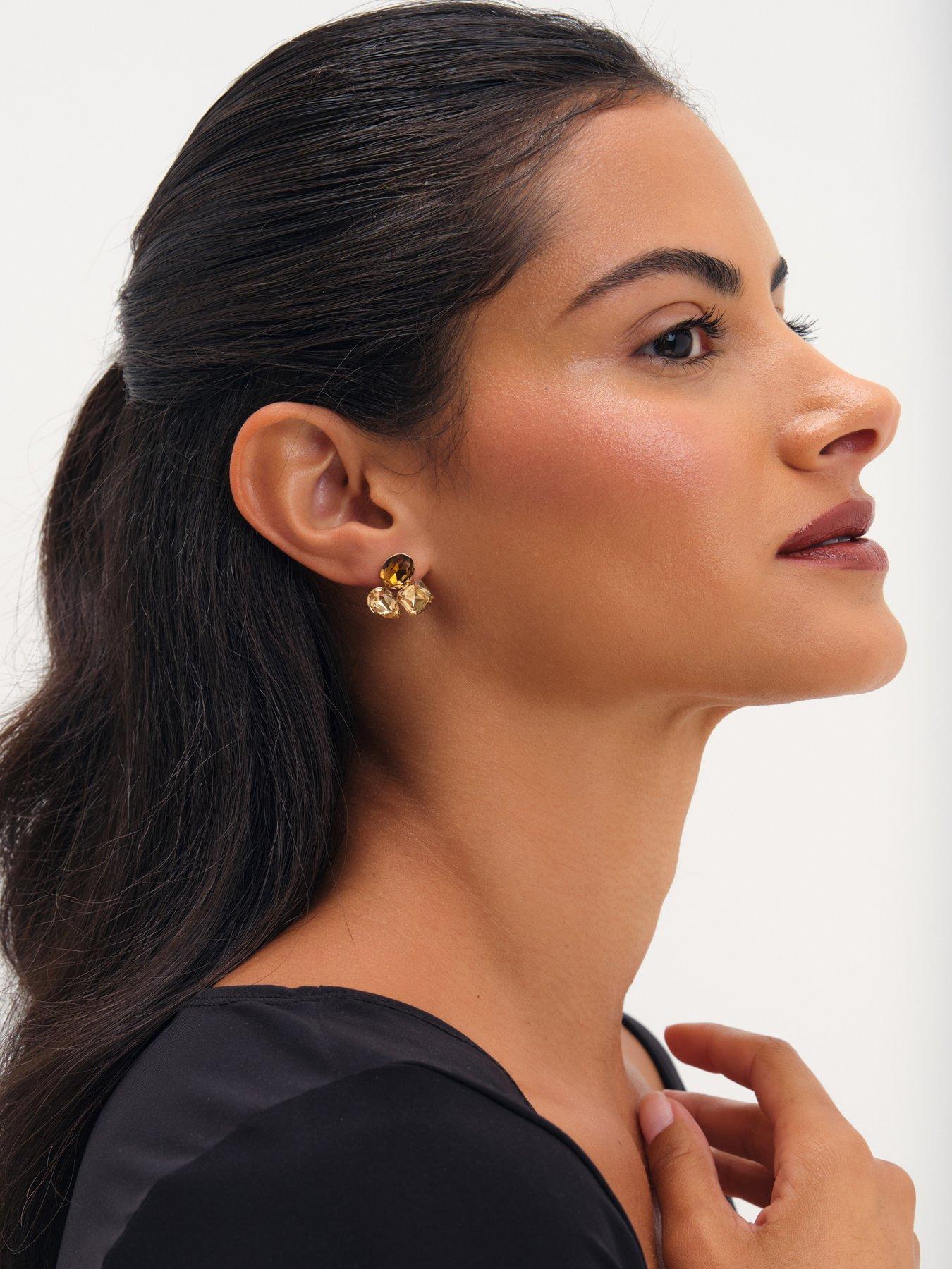 Image 3 of 3 of Jon Richard Jon Richard Gold Plated And Brown Multi Stone Earrings