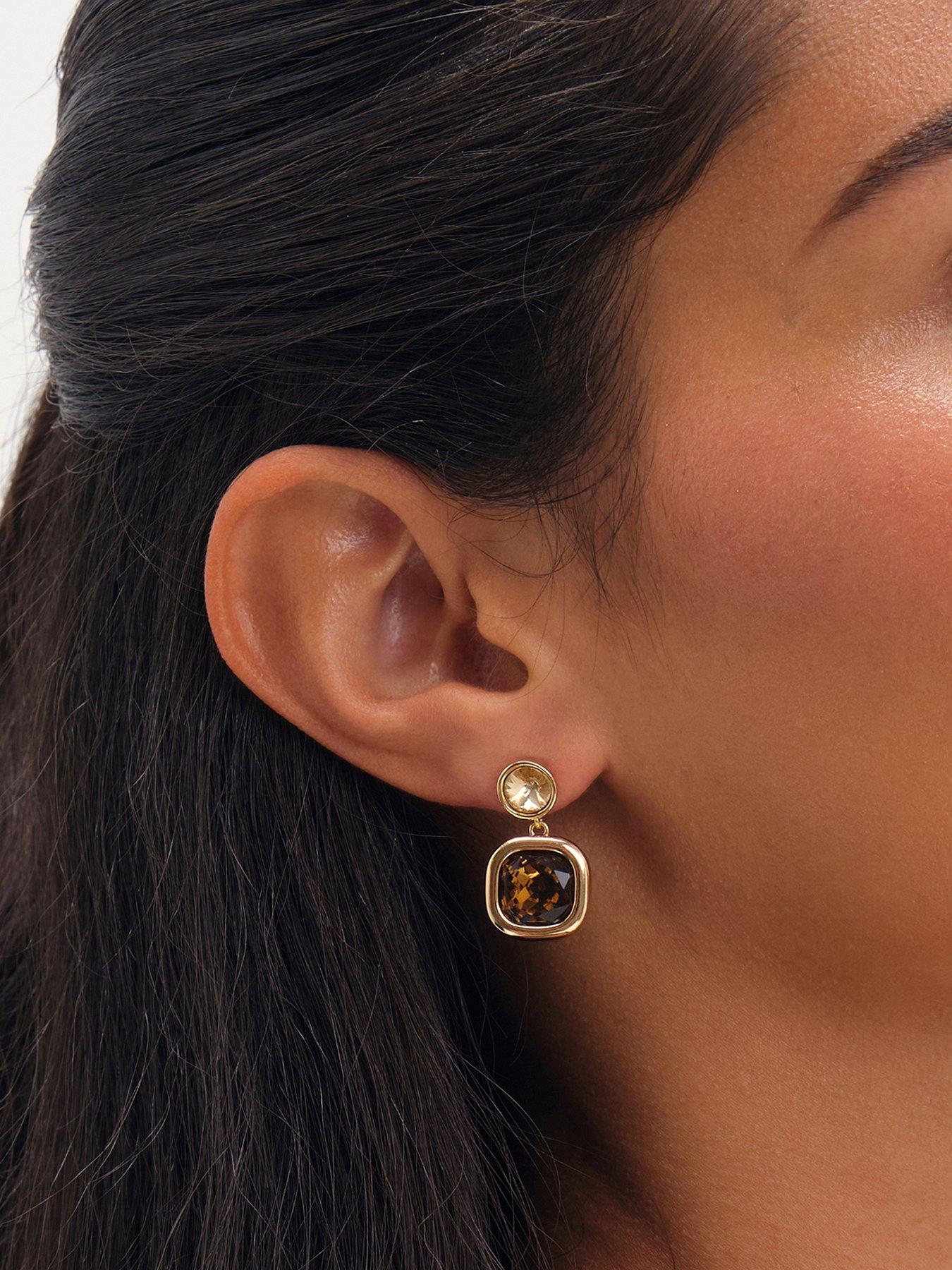 Image 1 of 3 of Jon Richard Jon Richard Gold Plated Champagne And Brown Stone Drop Earrings