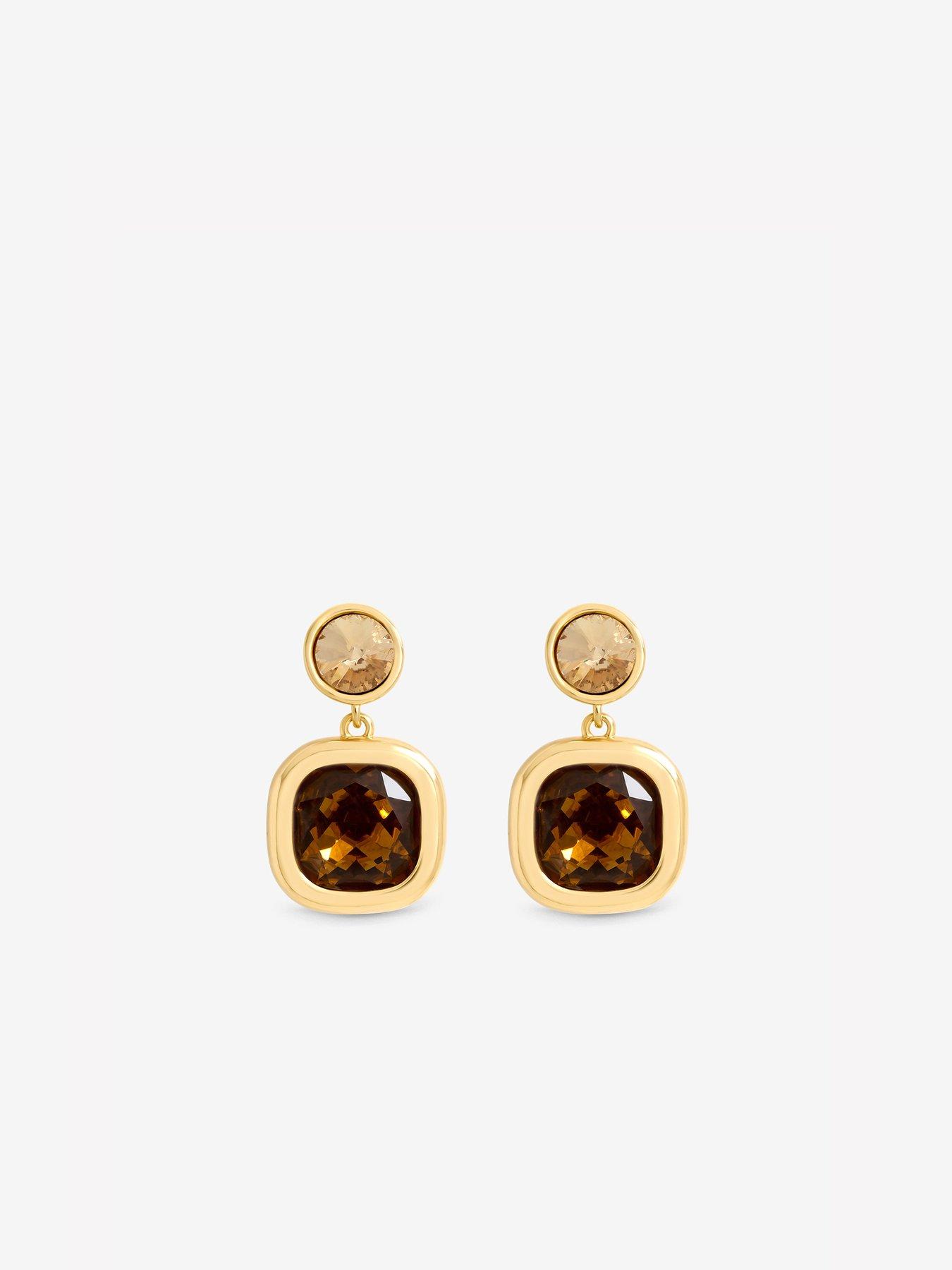 Image 2 of 3 of Jon Richard Jon Richard Gold Plated Champagne And Brown Stone Drop Earrings